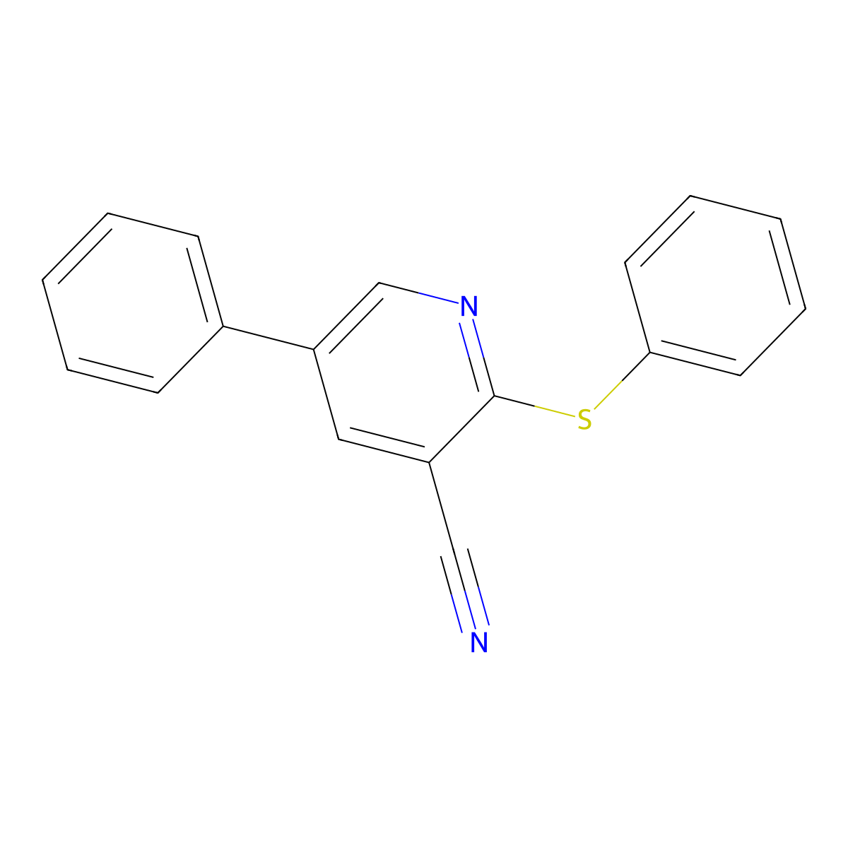 5-Phenyl-2-(phenylsulfanyl)nicotinonitrile molecular structure, CAS 338795-41-8