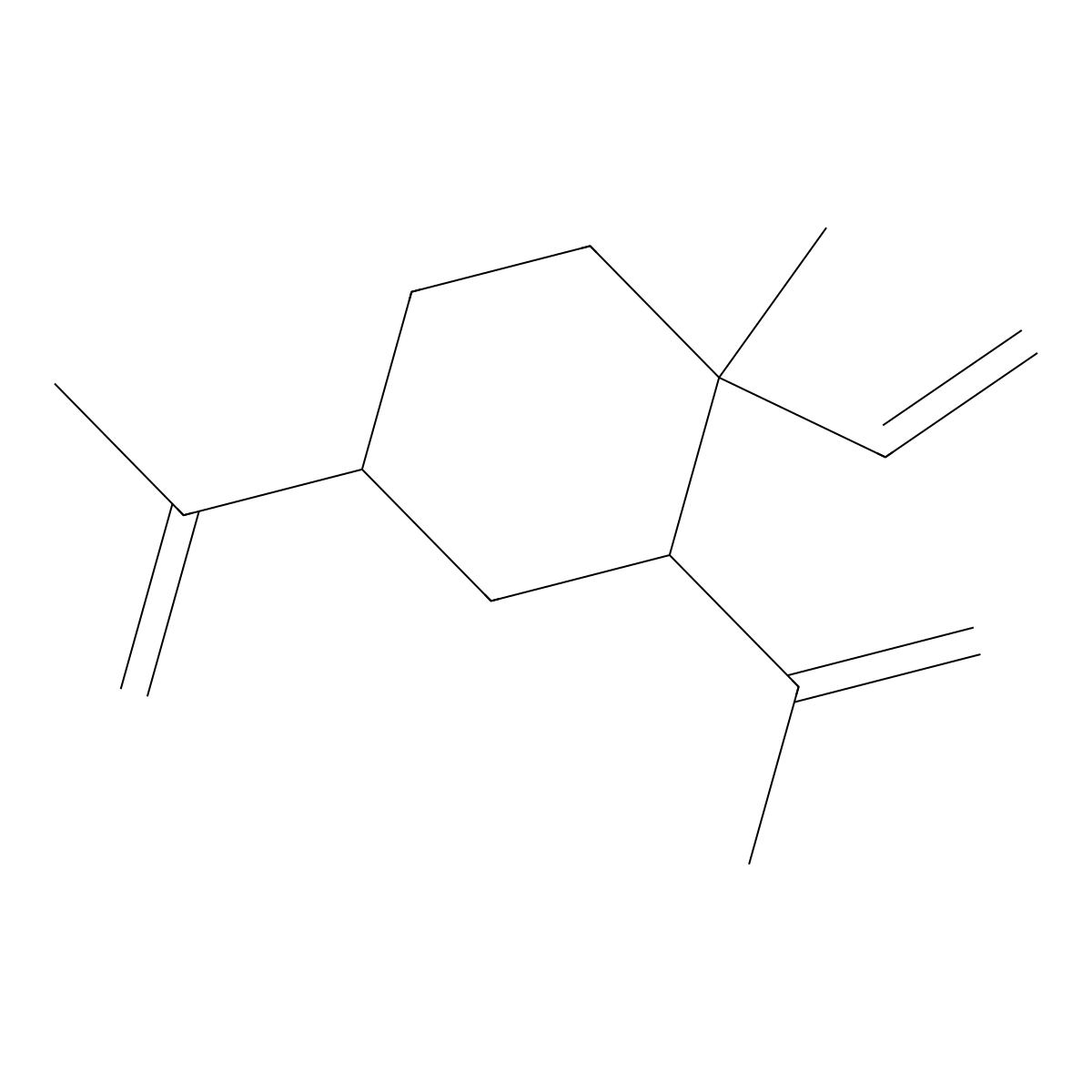 Cyclohexane, 1-ethenyl-1-methyl-2,4-bis(1-methylethenyl)-, (1R,2R,4S)-rel- molecular structure, CAS 33880-83-0