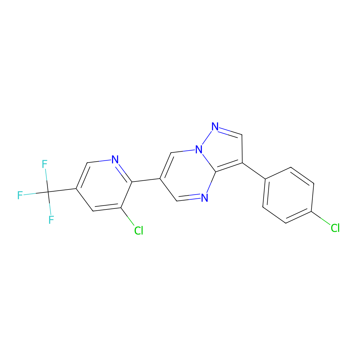 3-(4-Chlorophenyl)-6-(3-chloro-5-(trifluoromethyl)-2-pyridinyl)pyrazolo[1,5-a]pyrimidine molecular structure, CAS 338953-33-6