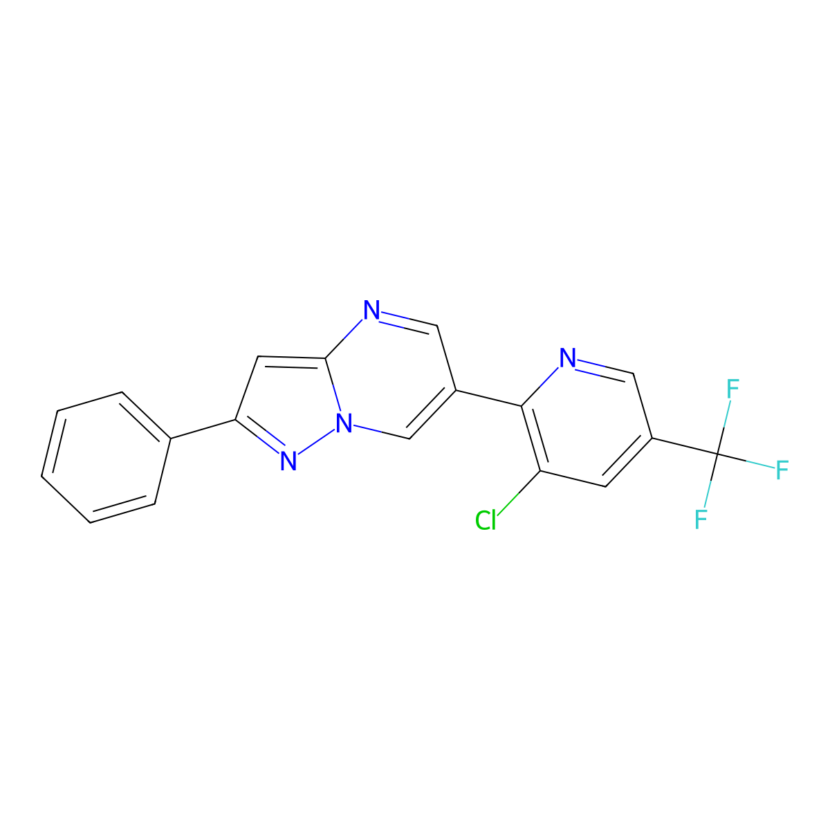 6-(3-Chloro-5-(trifluoromethyl)-2-pyridinyl)-2-phenylpyrazolo[1,5-a]pyrimidine molecular structure, CAS 338953-39-2