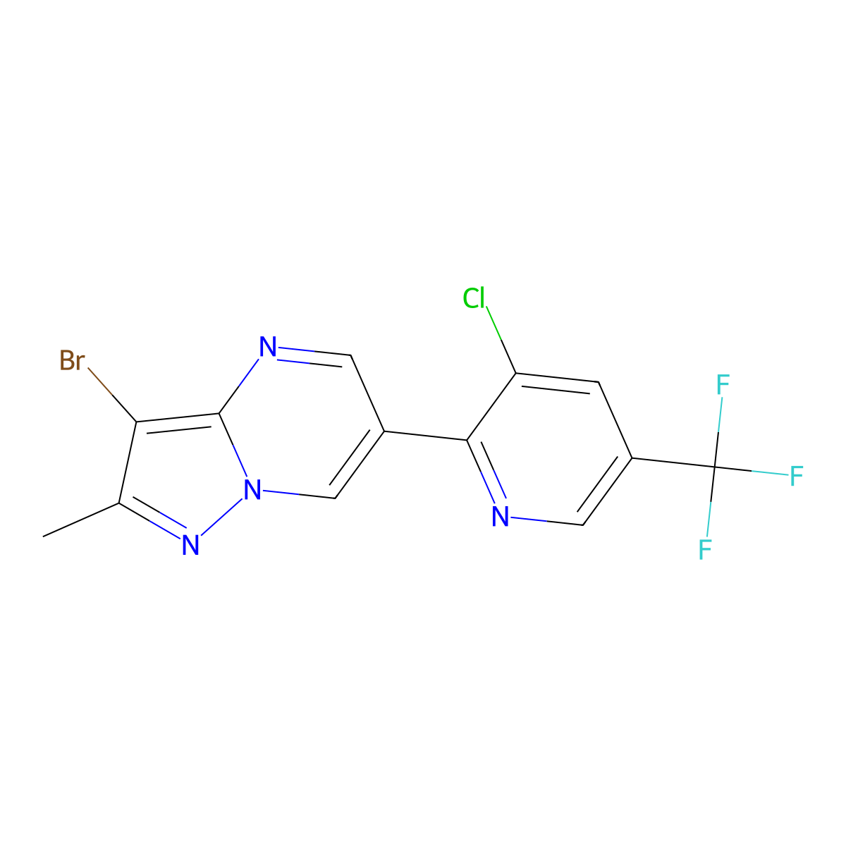 3-Bromo-6-(3-chloro-5-(trifluoromethyl)-2-pyridinyl)-2-methylpyrazolo[1,5-a]pyrimidine molecular structure, CAS 338953-41-6