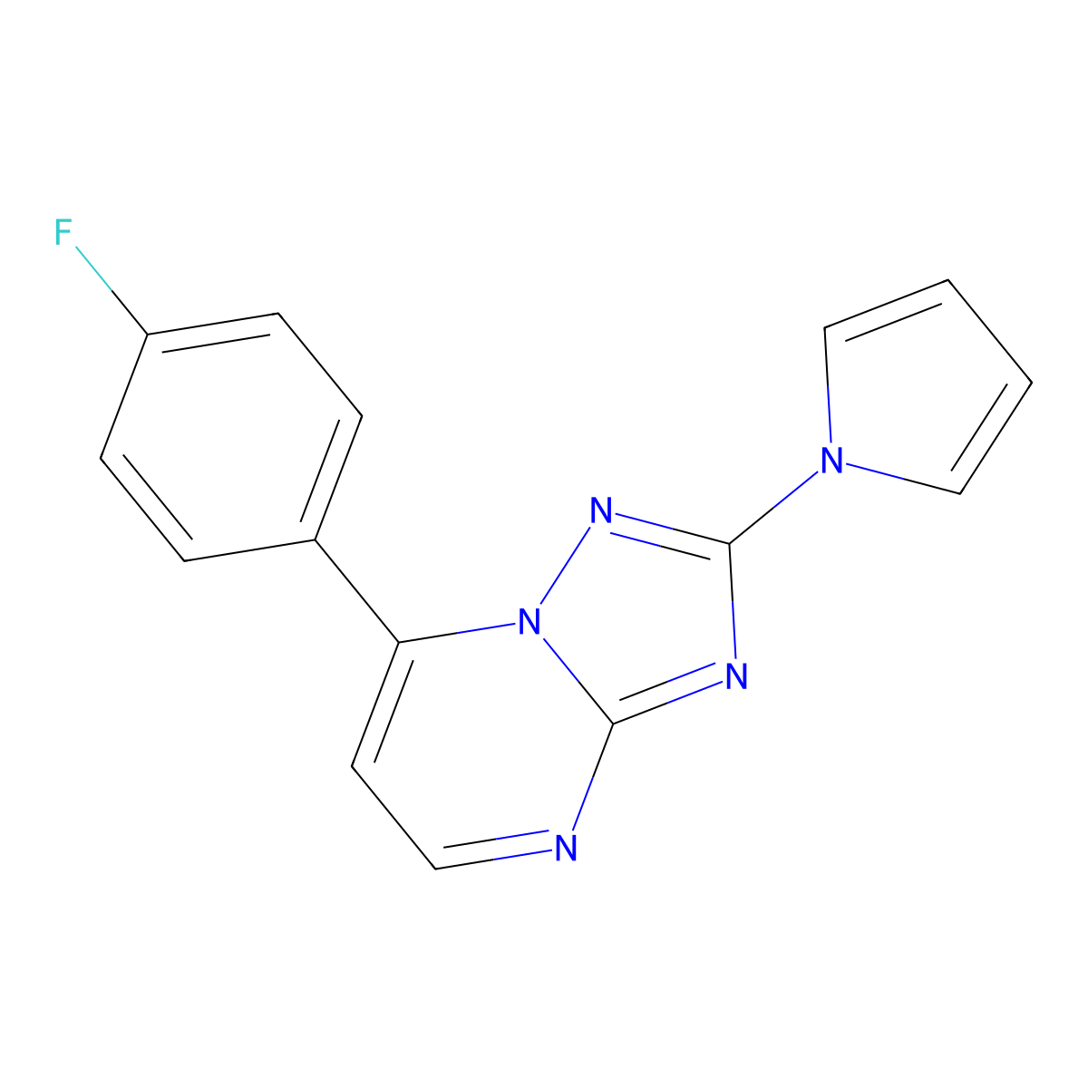 7-(4-fluorophenyl)-2-(1H-pyrrol-1-yl)[1,2,4]triazolo[1,5-a]pyrimidine molecular structure, CAS 338953-46-1