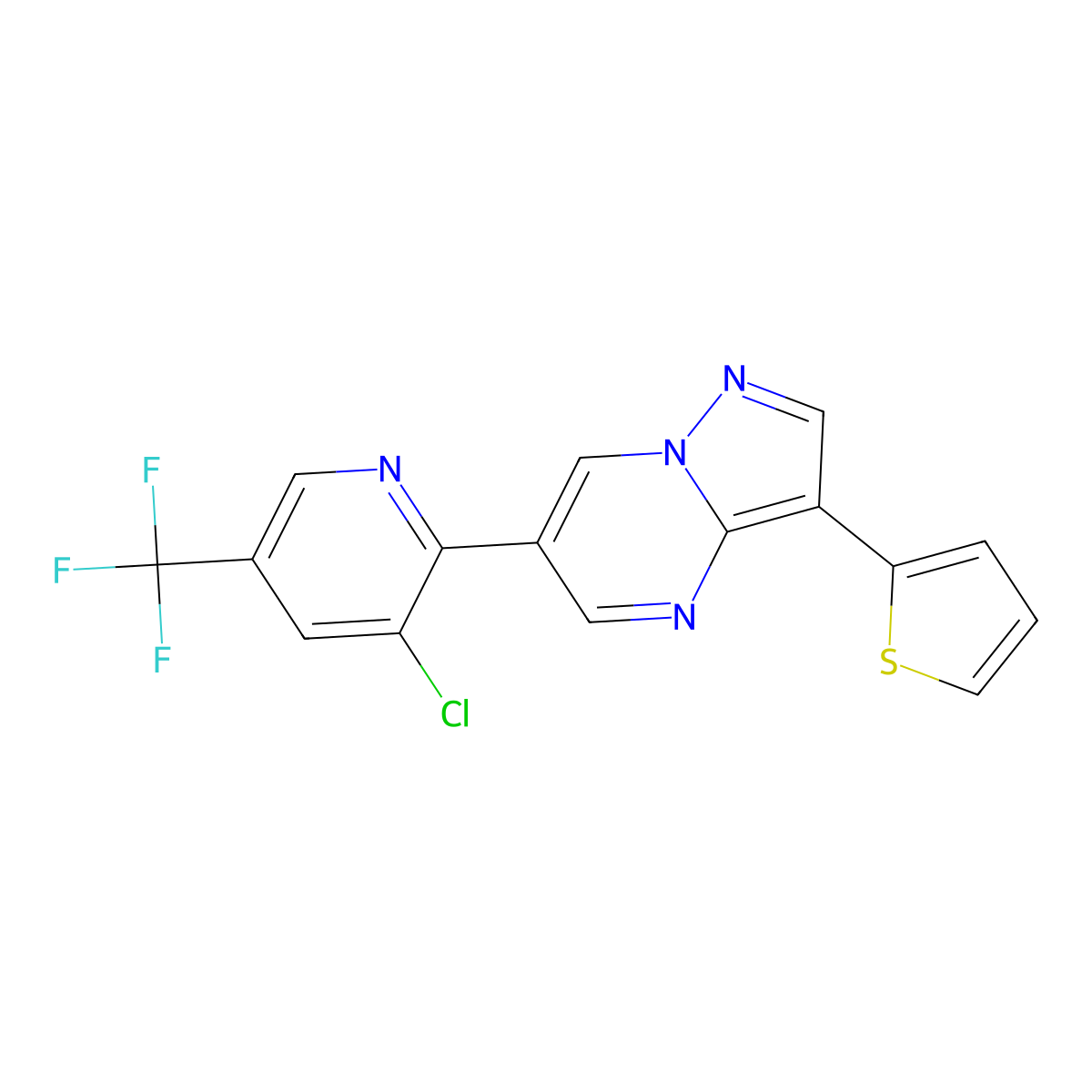 6-(3-Chloro-5-(trifluoromethyl)-2-pyridinyl)-3-(2-thienyl)pyrazolo[1,5-a]pyrimidine molecular structure, CAS 338953-47-2