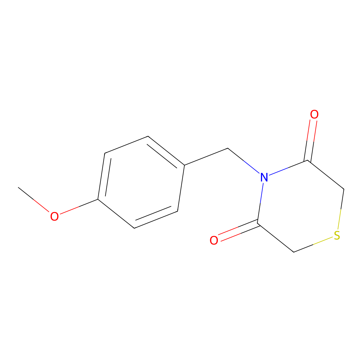 4-[(4-Methoxyphenyl)methyl]thiomorpholine-3,5-dione molecular structure, CAS 338953-64-3