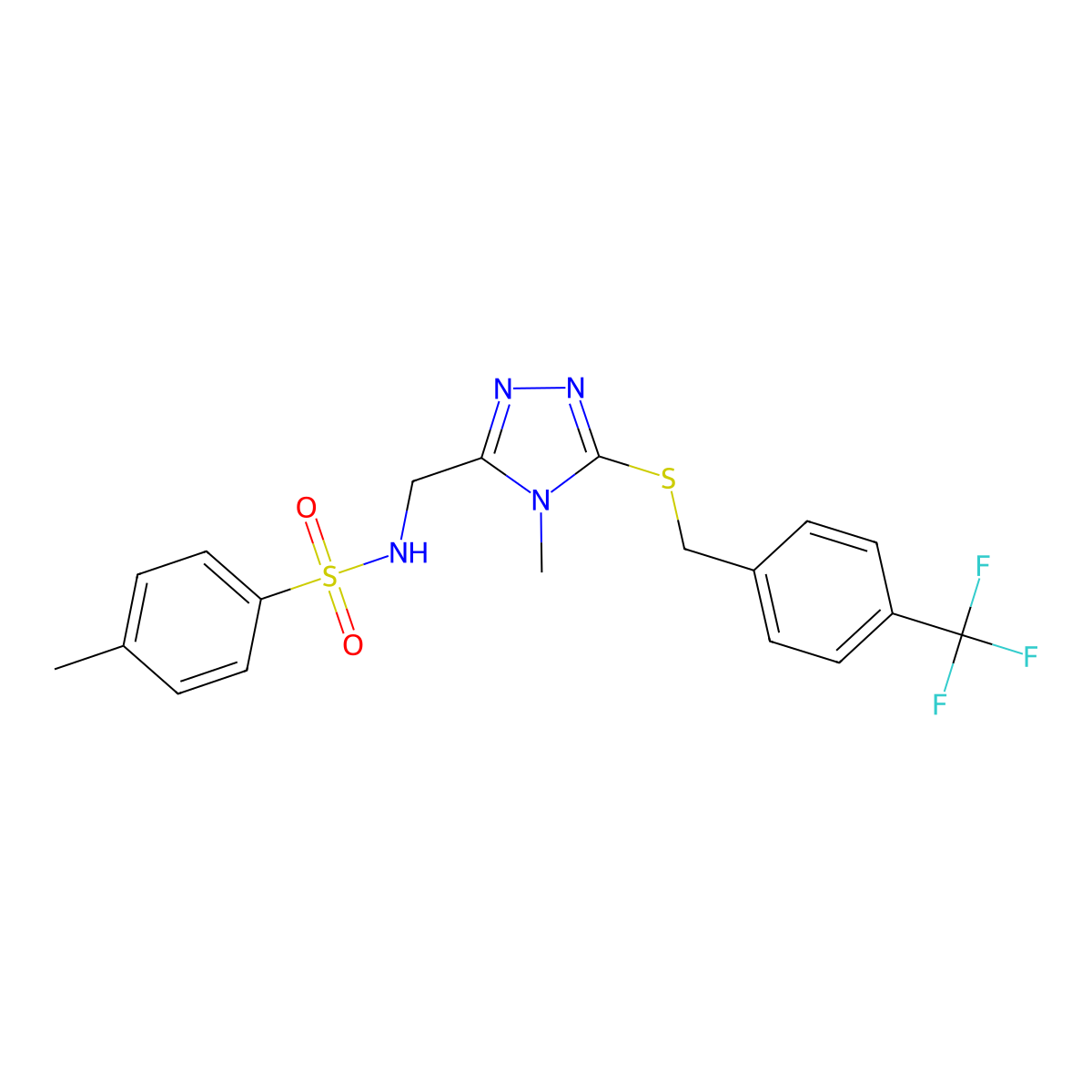 4-methyl-N-[(4-methyl-5-{[4-(trifluoromethyl)benzyl]sulfanyl}-4H-1,2,4-triazol-3-yl)methyl]benzenesulfonamide molecular structure, CAS 338953-94-9