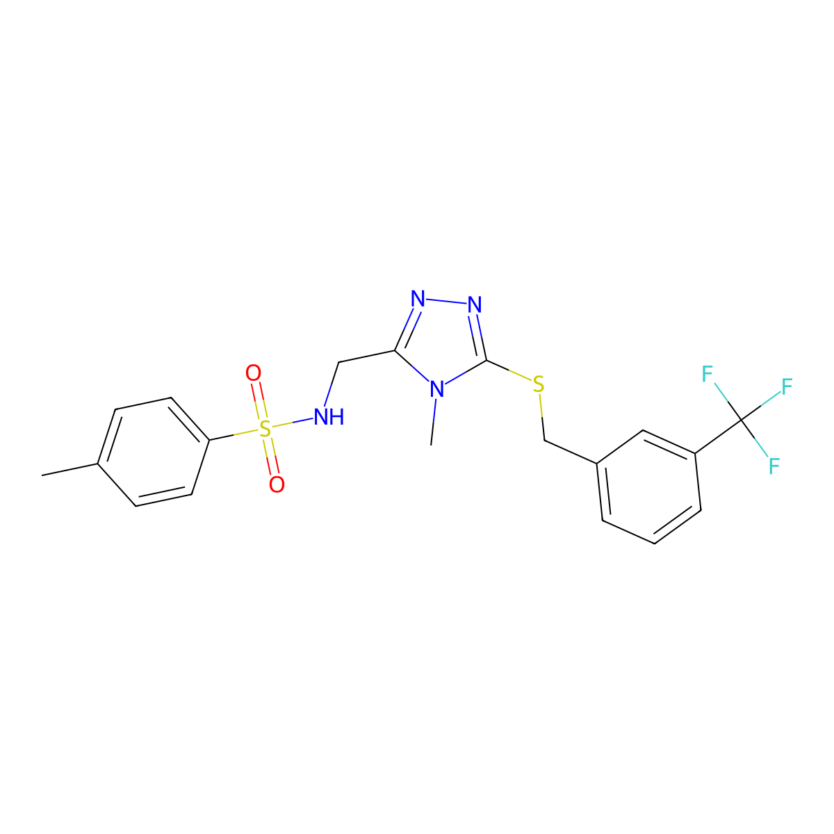 4-methyl-N-[(4-methyl-5-{[3-(trifluoromethyl)benzyl]sulfanyl}-4H-1,2,4-triazol-3-yl)methyl]benzenesulfonamide molecular structure, CAS 338953-95-0