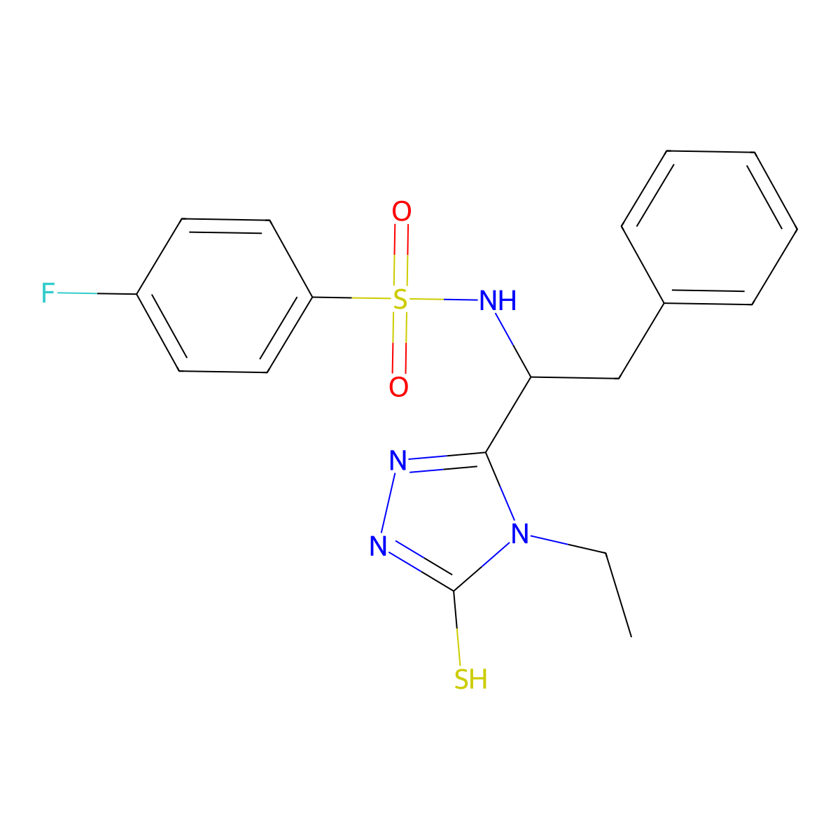 N-[1-(4-ethyl-5-sulfanyl-4H-1,2,4-triazol-3-yl)-2-phenylethyl]-4-fluorobenzenesulfonamide molecular structure, CAS 338953-98-3