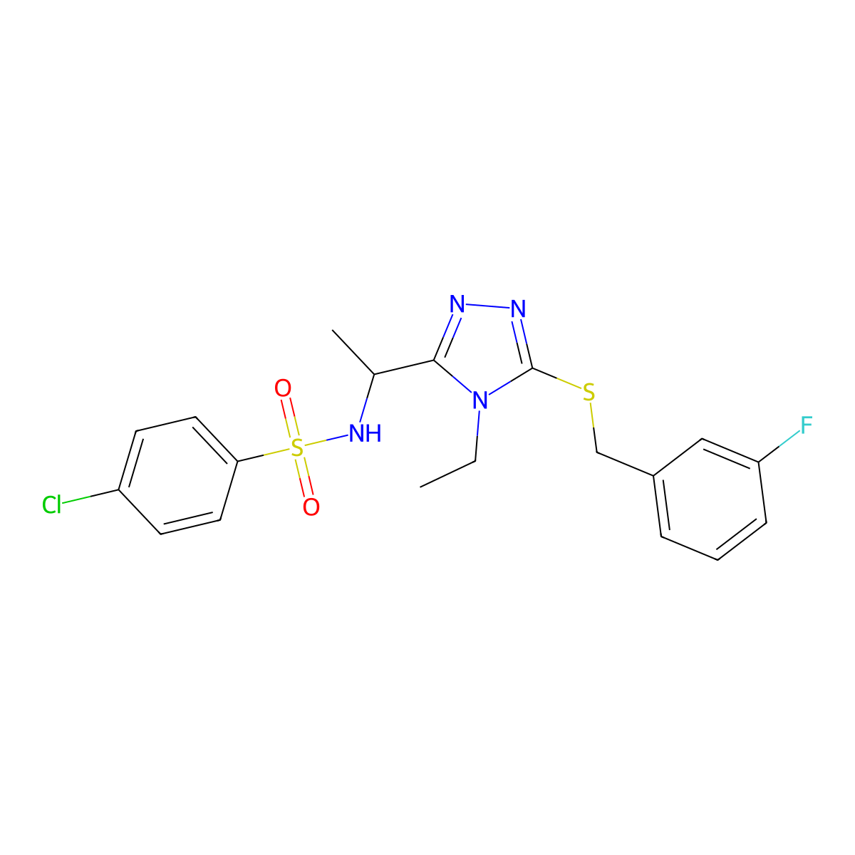 4-chloro-N-(1-{4-ethyl-5-[(3-fluorobenzyl)sulfanyl]-4H-1,2,4-triazol-3-yl}ethyl)benzenesulfonamide molecular structure, CAS 338954-01-1