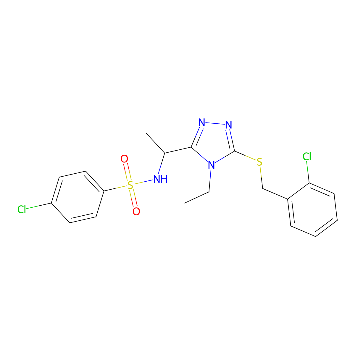 4-chloro-N-(1-{5-[(2-chlorobenzyl)sulfanyl]-4-ethyl-4H-1,2,4-triazol-3-yl}ethyl)benzenesulfonamide molecular structure, CAS 338954-02-2
