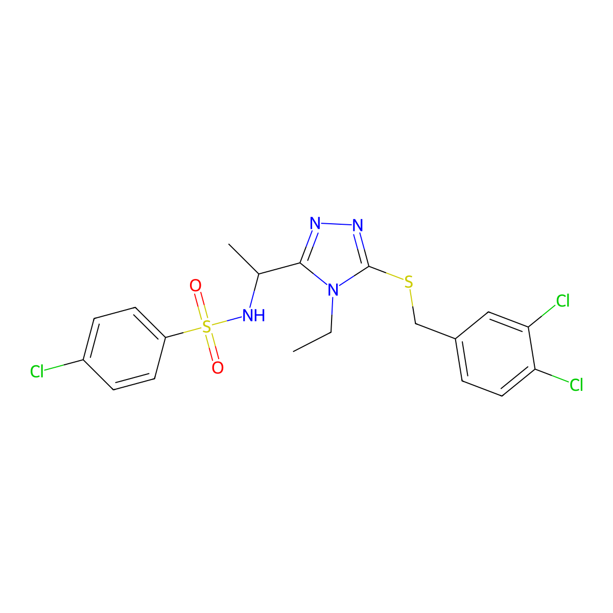 4-chloro-N-(1-{5-[(3,4-dichlorobenzyl)sulfanyl]-4-ethyl-4H-1,2,4-triazol-3-yl}ethyl)benzenesulfonamide molecular structure, CAS 338954-03-3
