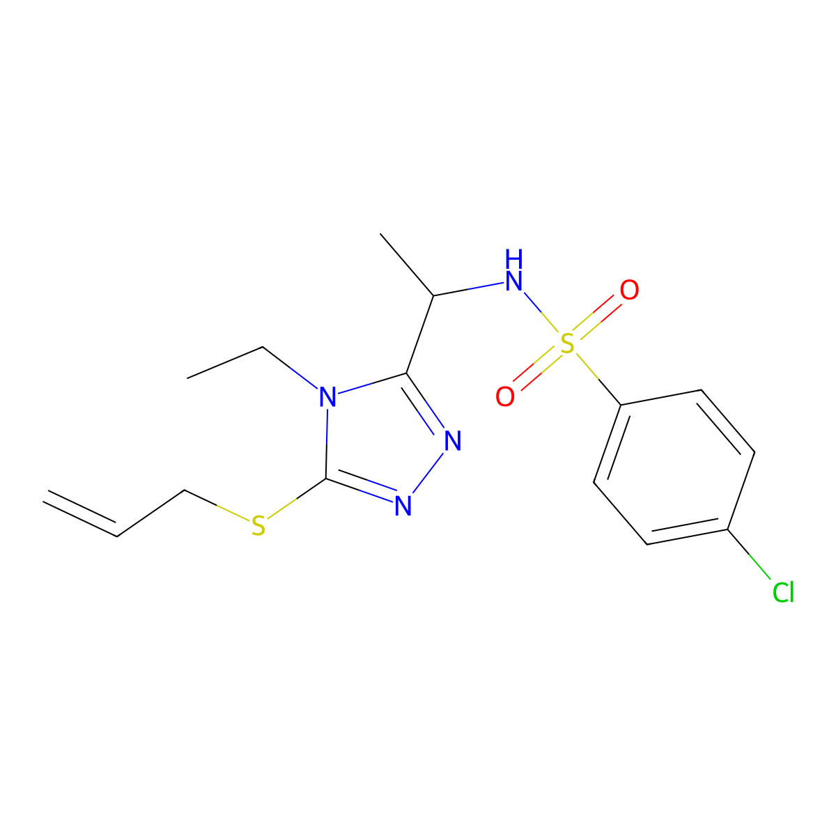 N-{1-[5-(allylsulfanyl)-4-ethyl-4H-1,2,4-triazol-3-yl]ethyl}-4-chlorobenzenesulfonamide molecular structure, CAS 338954-06-6