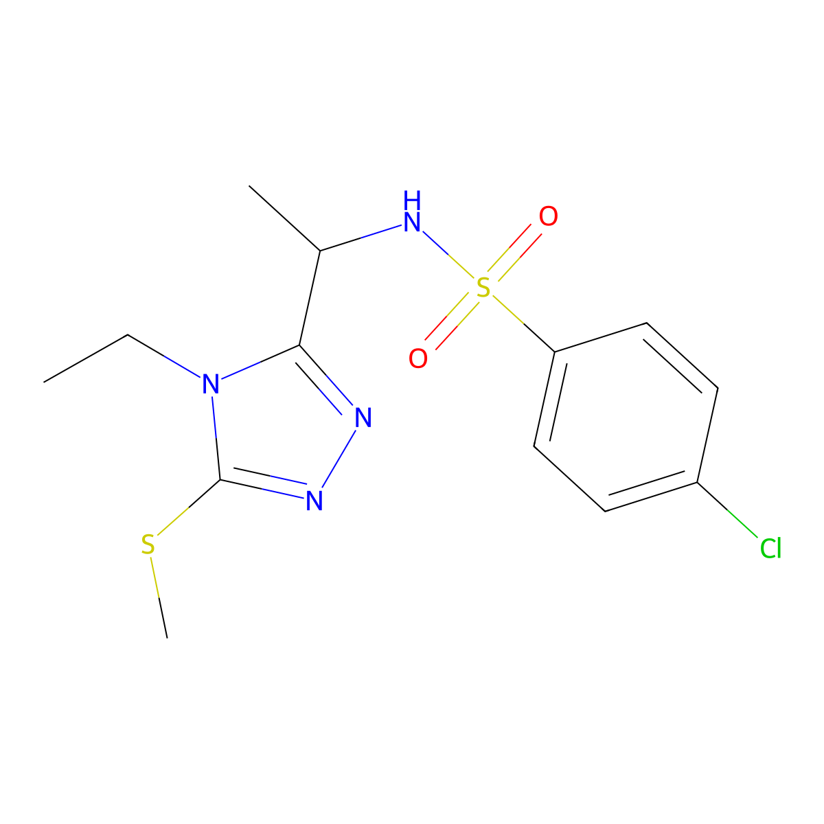 4-chloro-N-{1-[4-ethyl-5-(methylsulfanyl)-4H-1,2,4-triazol-3-yl]ethyl}benzenesulfonamide molecular structure, CAS 338954-07-7
