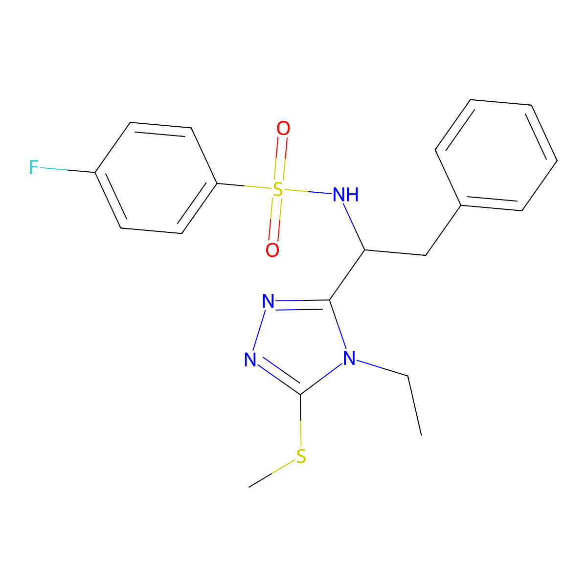 N-{1-[4-ethyl-5-(methylsulfanyl)-4H-1,2,4-triazol-3-yl]-2-phenylethyl}-4-fluorobenzenesulfonamide molecular structure, CAS 338954-11-3