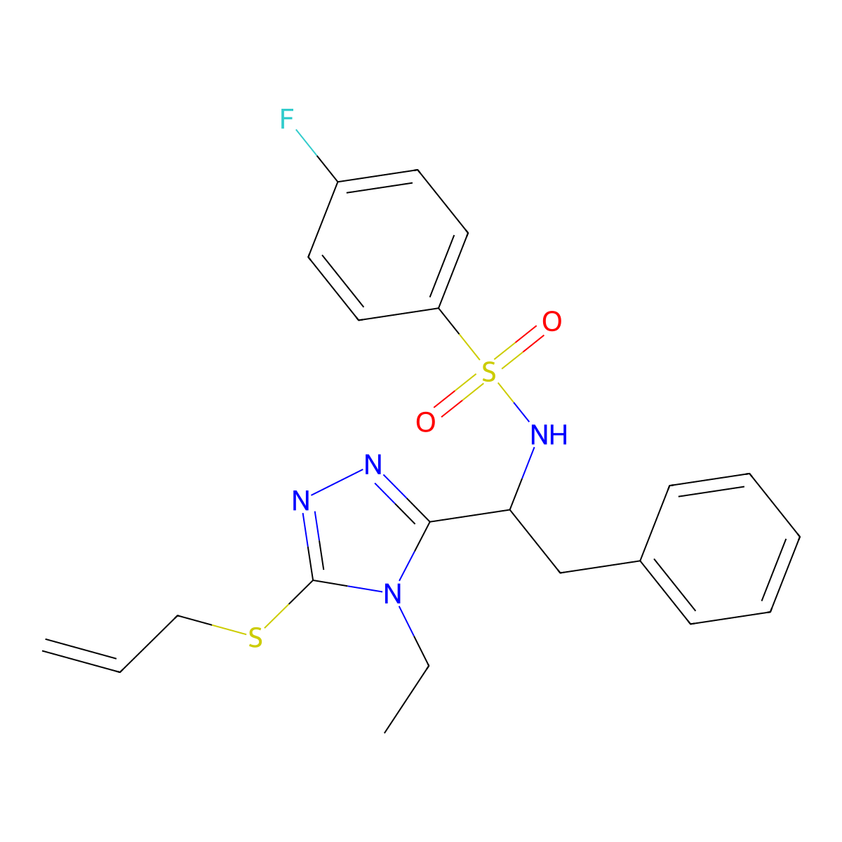 N-{1-[5-(allylsulfanyl)-4-ethyl-4H-1,2,4-triazol-3-yl]-2-phenylethyl}-4-fluorobenzenesulfonamide molecular structure, CAS 338954-13-5