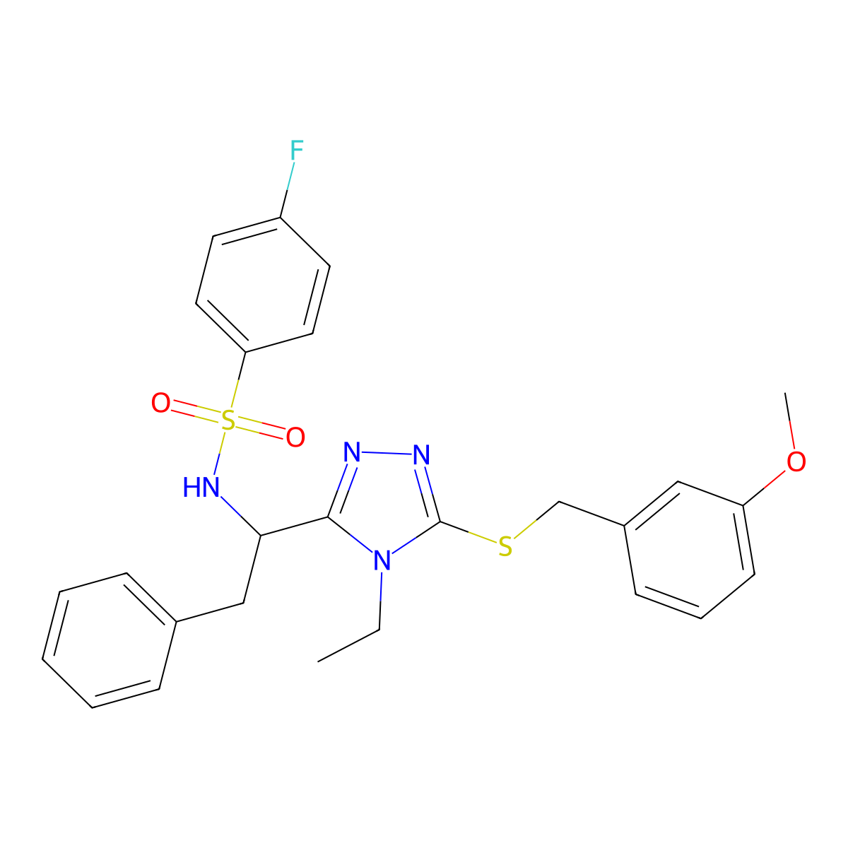 N-(1-{4-ethyl-5-[(3-methoxybenzyl)sulfanyl]-4H-1,2,4-triazol-3-yl}-2-phenylethyl)-4-fluorobenzenesulfonamide molecular structure, CAS 338954-15-7