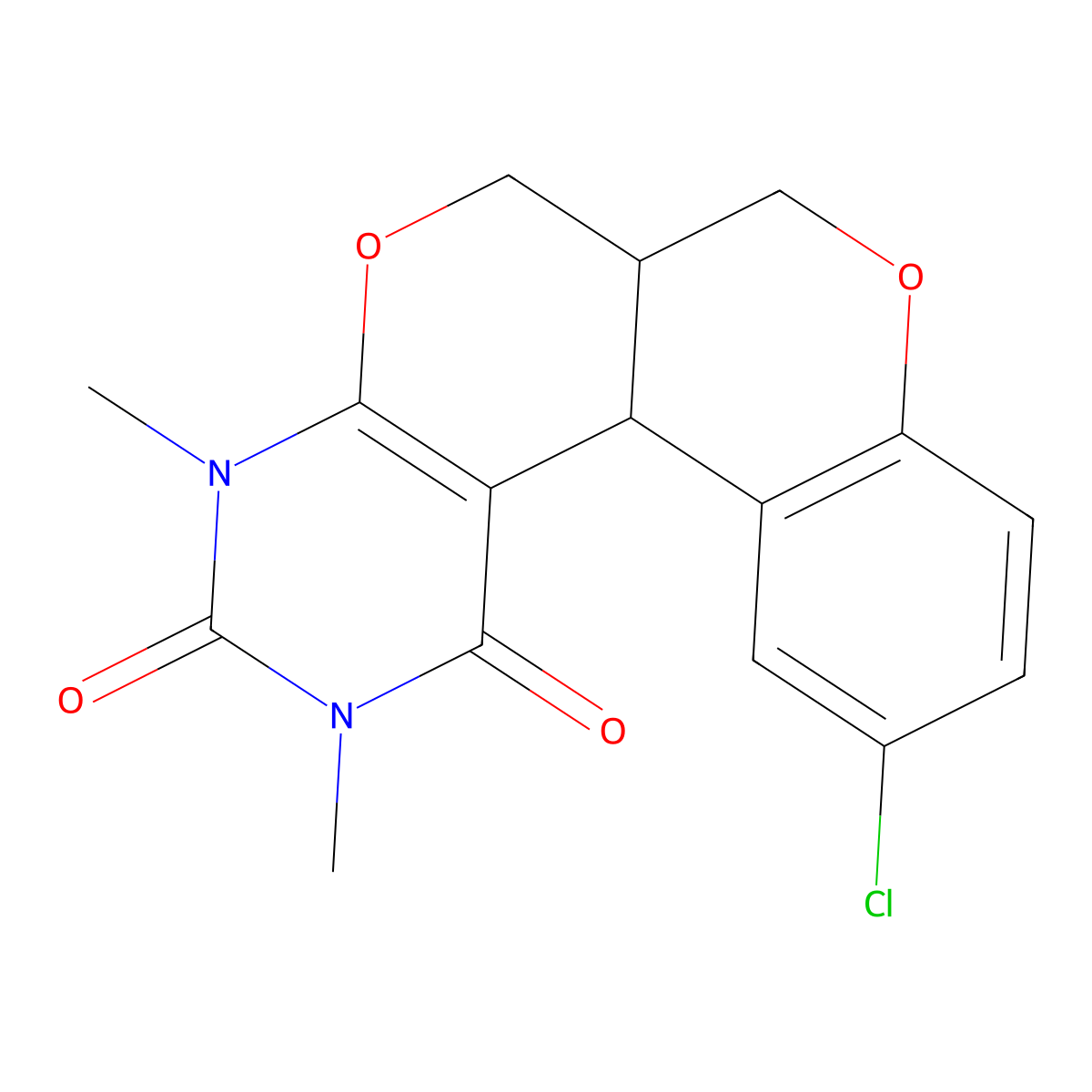 11-chloro-2,4-dimethyl-4,6a,7,12b-tetrahydro-1H,6H-chromeno[4',3':4,5]pyrano[2,3-d]pyrimidine-1,3(2H)-dione molecular structure, CAS 338954-18-0