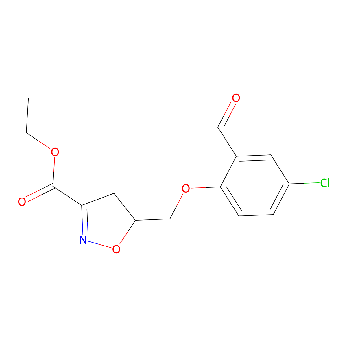Ethyl 5-[(4-chloro-2-formylphenoxy)methyl]-4,5-dihydro-1,2-oxazole-3-carboxylate molecular structure, CAS 338954-20-4