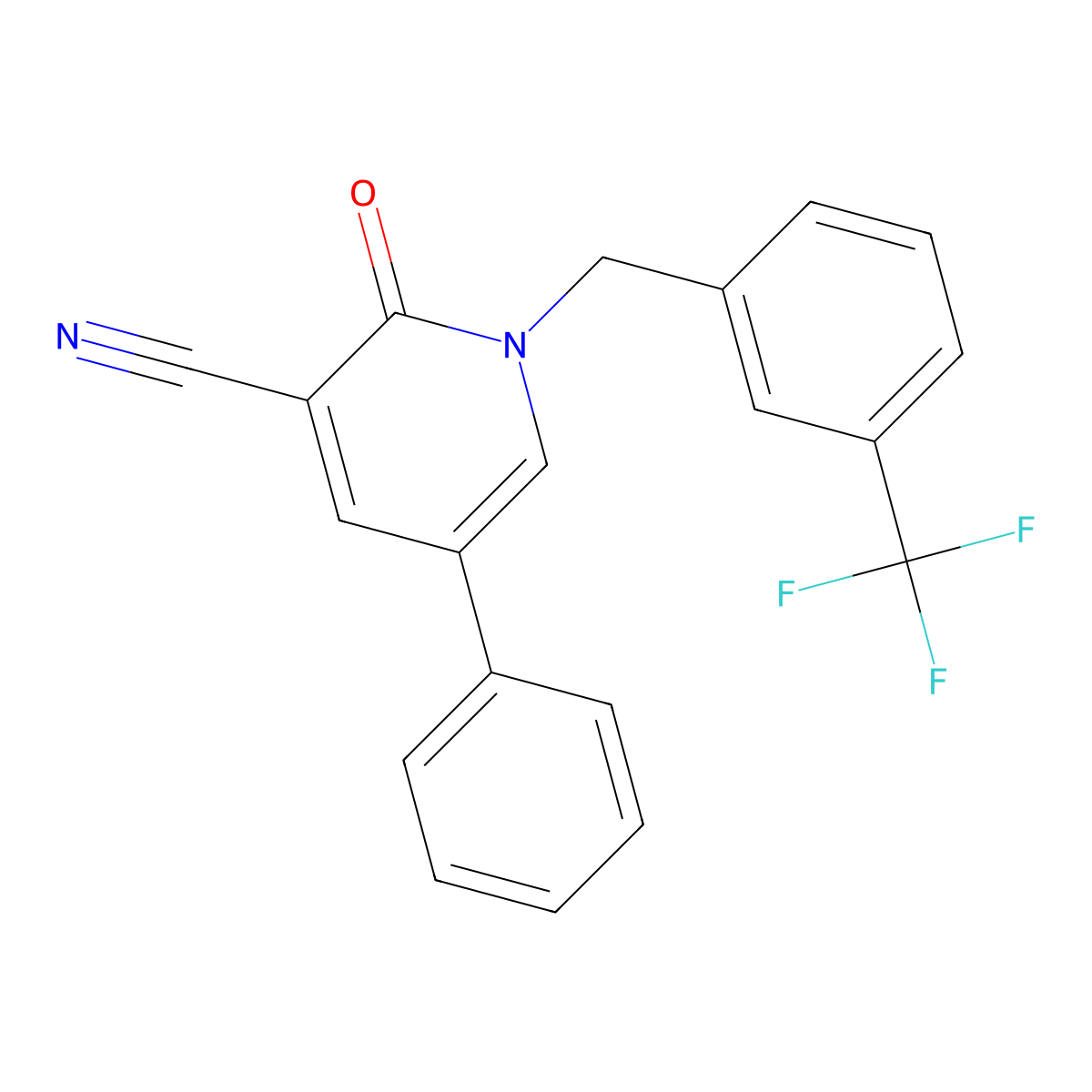2-Oxo-5-phenyl-1-[3-(trifluoromethyl)benzyl]-1,2-dihydro-3-pyridinecarbonitrile molecular structure, CAS 338954-58-8