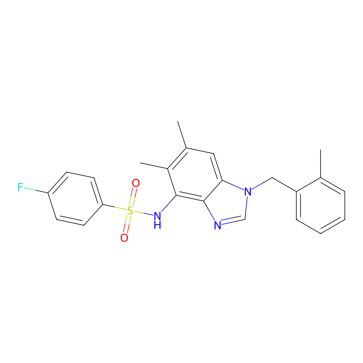 N-[5,6-dimethyl-1-(2-methylbenzyl)-1H-1,3-benzimidazol-4-yl]-4-fluorobenzenesulfonamide molecular structure, CAS 338954-62-4