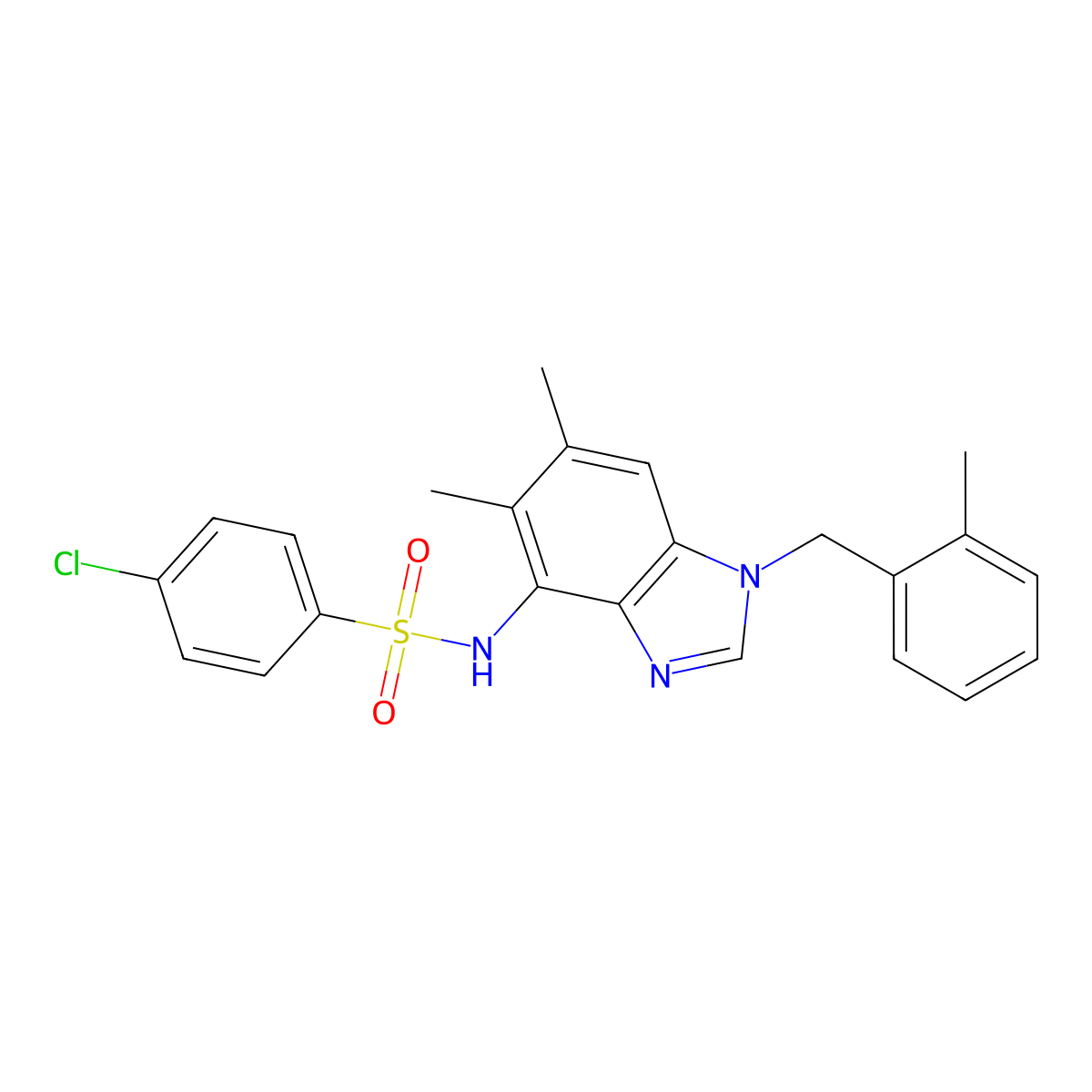 4-chloro-N-[5,6-dimethyl-1-(2-methylbenzyl)-1H-1,3-benzimidazol-4-yl]benzenesulfonamide molecular structure, CAS 338954-63-5