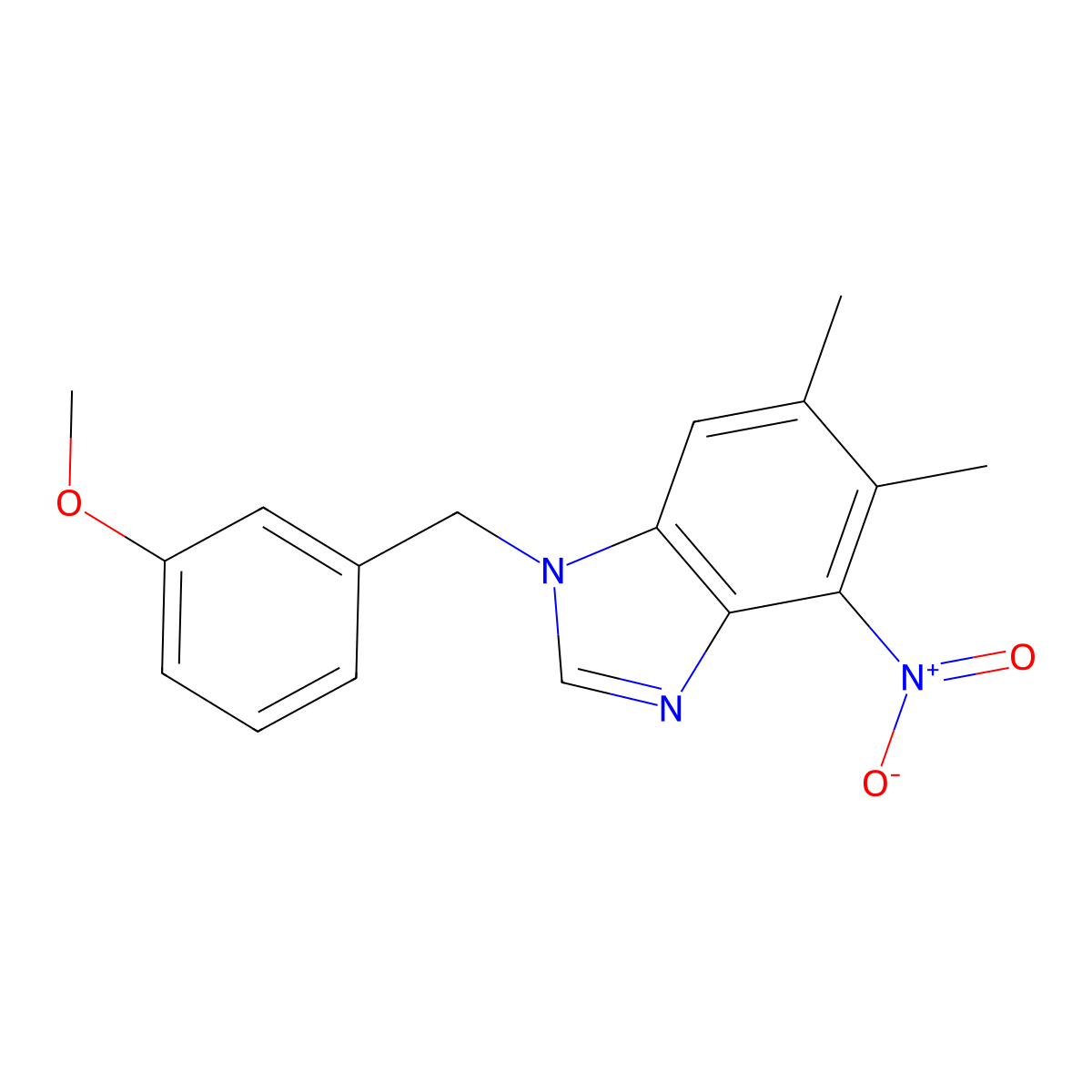 1-(3-methoxybenzyl)-5,6-dimethyl-4-nitro-1H-1,3-benzimidazole molecular structure, CAS 338954-64-6