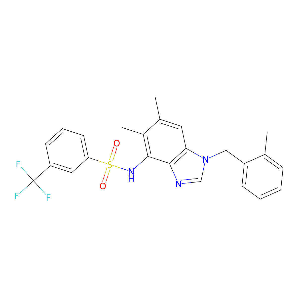 N-[5,6-dimethyl-1-(2-methylbenzyl)-1H-1,3-benzimidazol-4-yl]-3-(trifluoromethyl)benzenesulfonamide molecular structure, CAS 338954-67-9