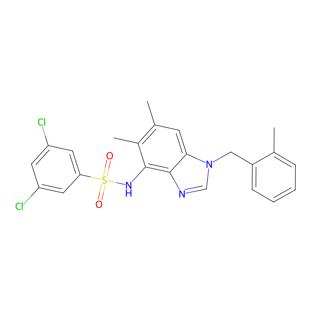 3,5-dichloro-N-[5,6-dimethyl-1-(2-methylbenzyl)-1H-1,3-benzimidazol-4-yl]benzenesulfonamide molecular structure, CAS 338954-72-6