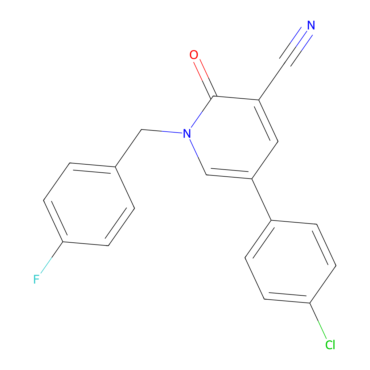 5-(4-Chlorophenyl)-1-[(4-fluorophenyl)methyl]-2-oxopyridine-3-carbonitrile molecular structure, CAS 338954-77-1