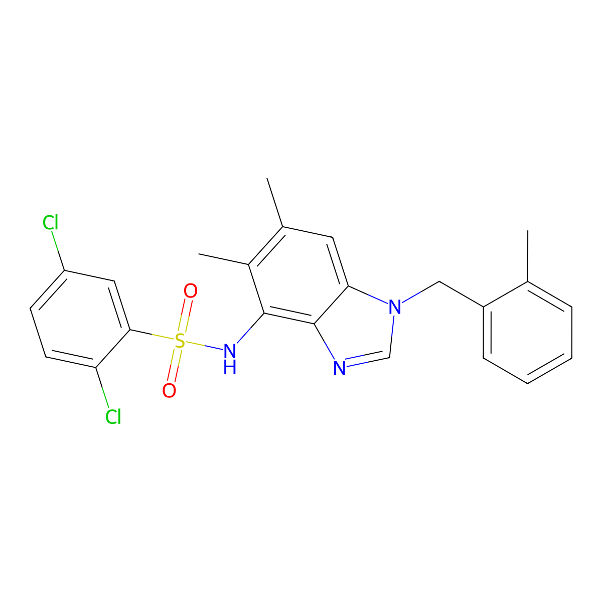 2,5-dichloro-N-[5,6-dimethyl-1-(2-methylbenzyl)-1H-1,3-benzimidazol-4-yl]benzenesulfonamide molecular structure, CAS 338954-81-7