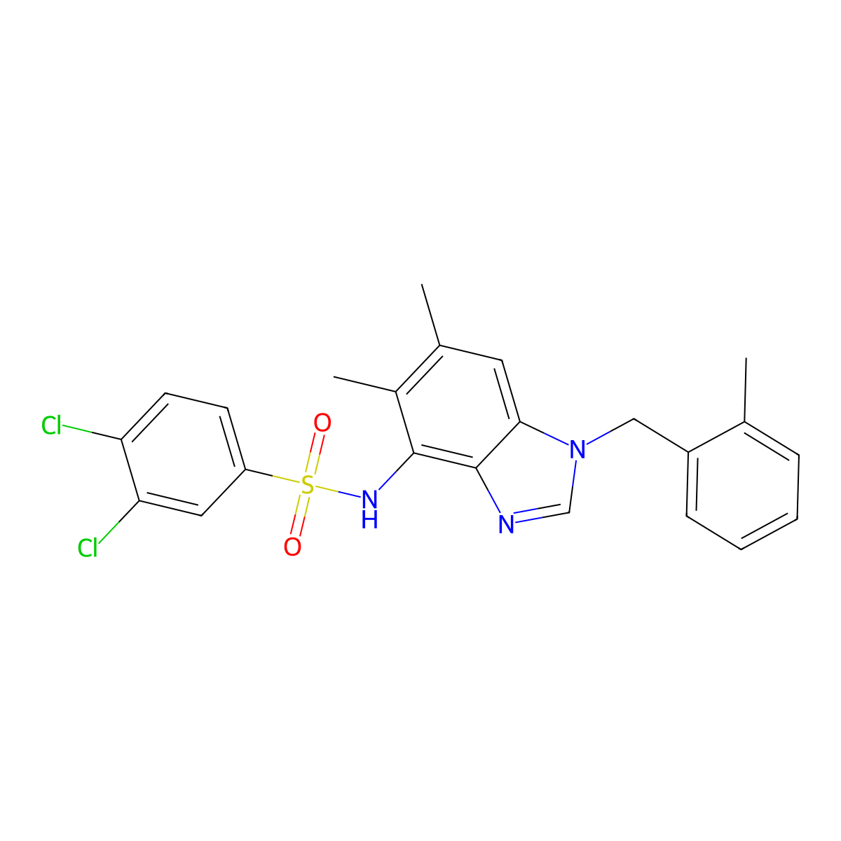 3,4-dichloro-N-[5,6-dimethyl-1-(2-methylbenzyl)-1H-1,3-benzimidazol-4-yl]benzenesulfonamide molecular structure, CAS 338954-83-9