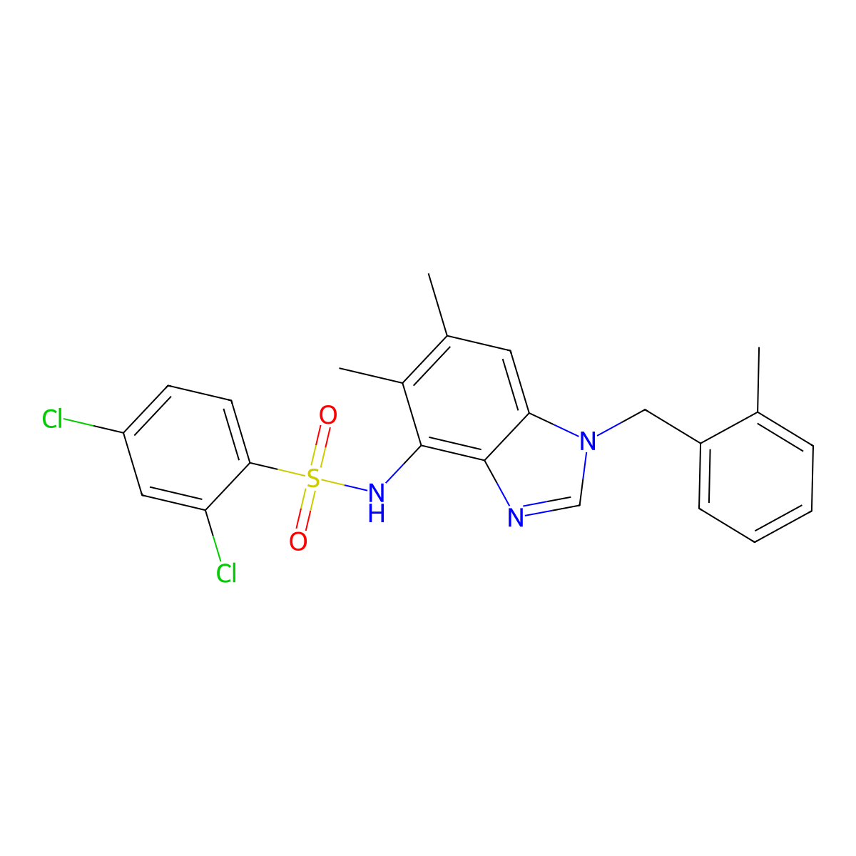 2,4-dichloro-N-[5,6-dimethyl-1-(2-methylbenzyl)-1H-1,3-benzimidazol-4-yl]benzenesulfonamide molecular structure, CAS 338954-84-0