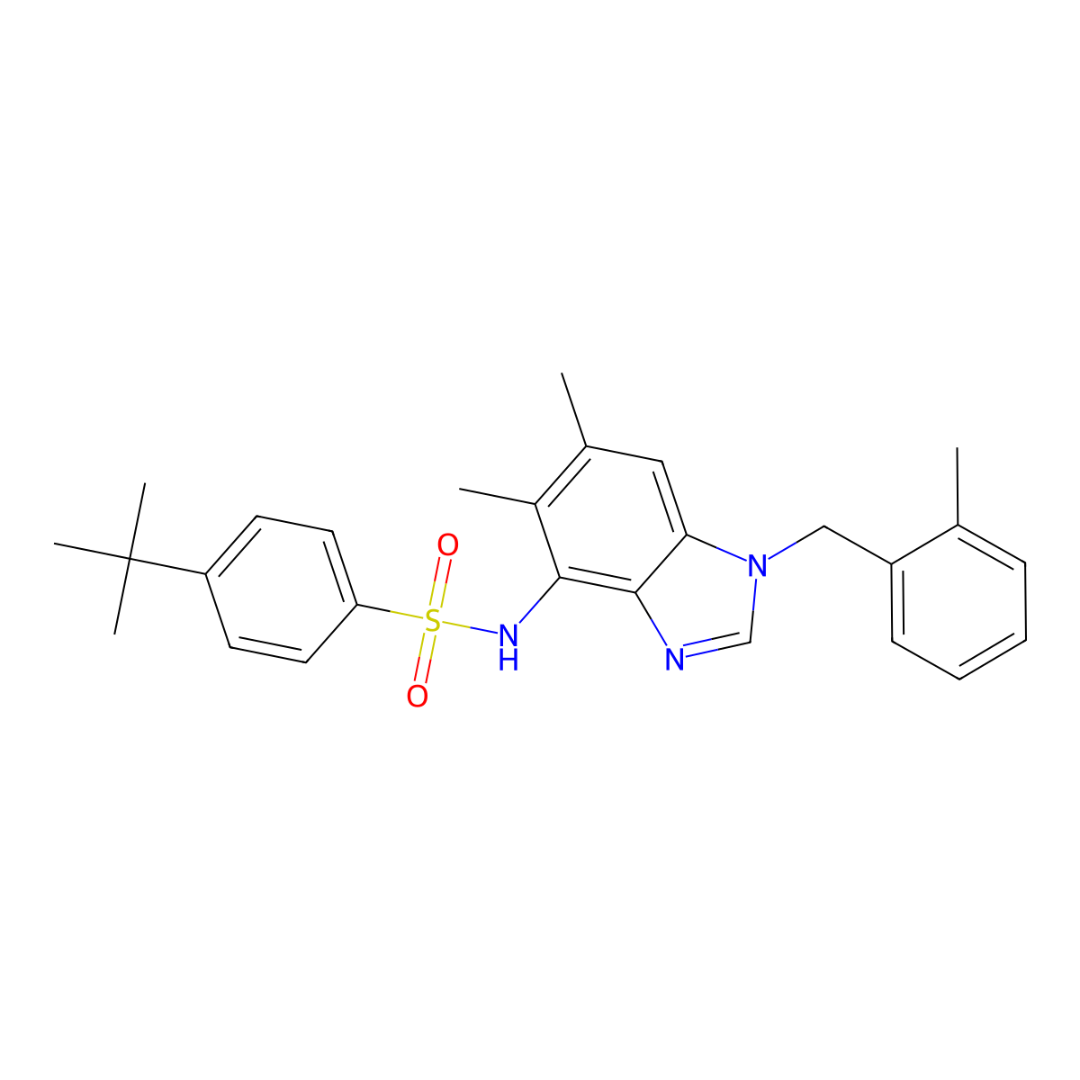 4-(tert-butyl)-N-[5,6-dimethyl-1-(2-methylbenzyl)-1H-1,3-benzimidazol-4-yl]benzenesulfonamide molecular structure, CAS 338954-85-1