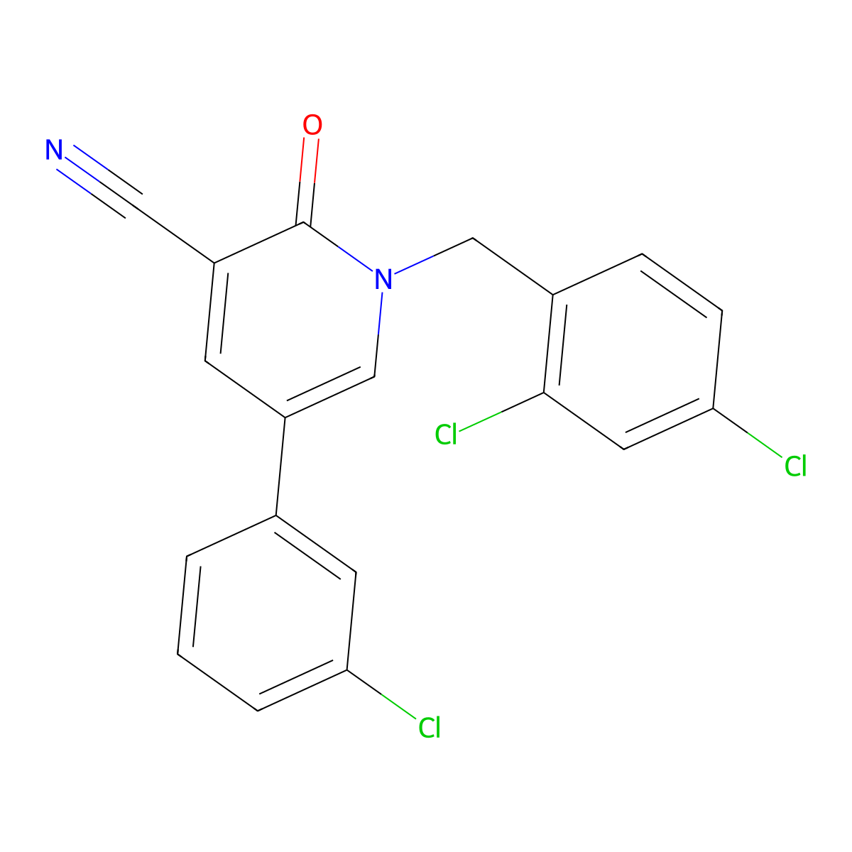 5-(3-Chlorophenyl)-1-(2,4-dichlorobenzyl)-2-oxo-1,2-dihydro-3-pyridinecarbonitrile molecular structure, CAS 338954-88-4
