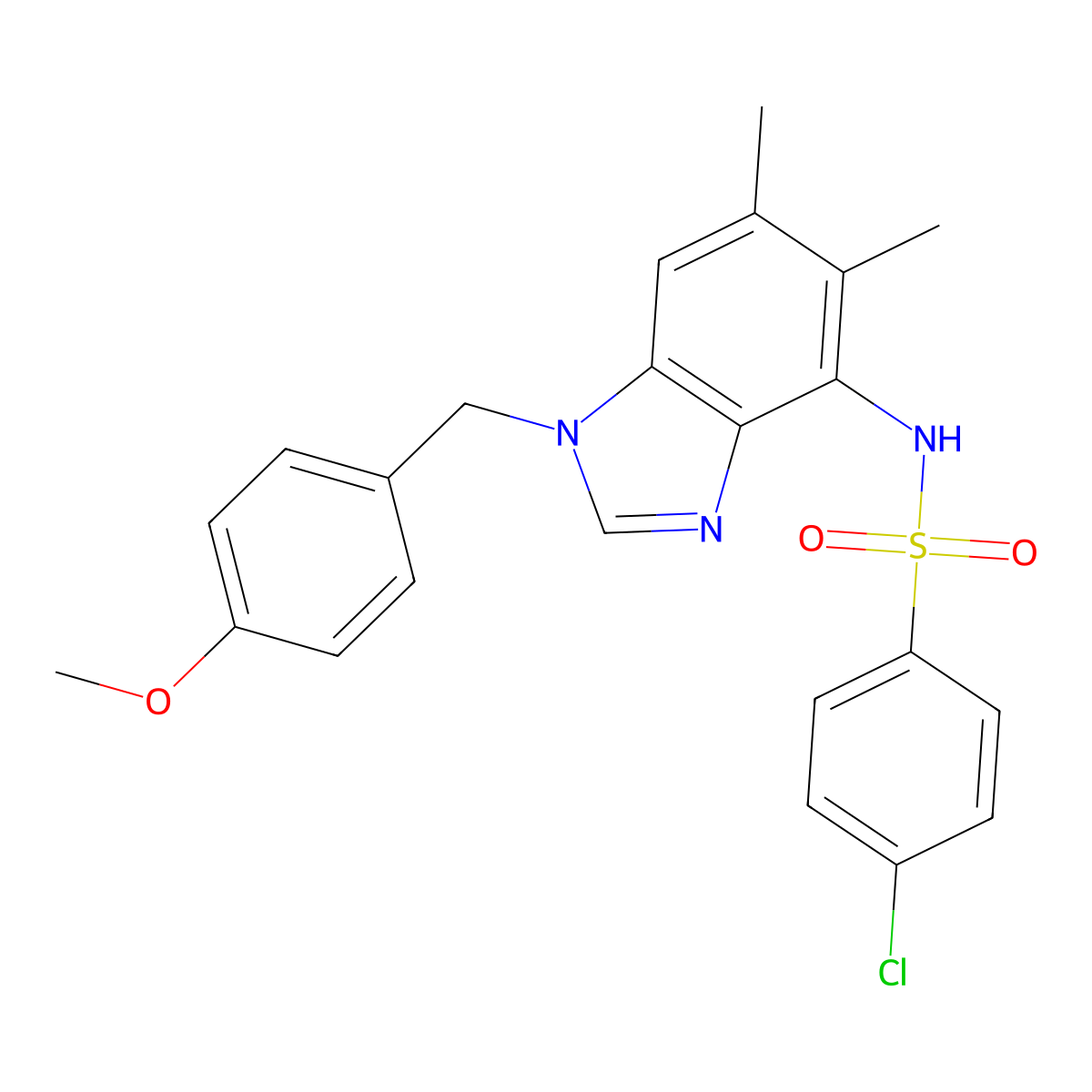 4-chloro-N-[1-(4-methoxybenzyl)-5,6-dimethyl-1H-1,3-benzimidazol-4-yl]benzenesulfonamide molecular structure, CAS 338954-92-0