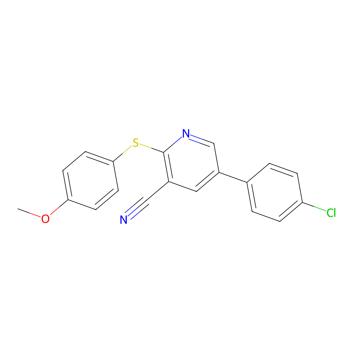 5-(4-Chlorophenyl)-2-[(4-methoxyphenyl)sulfanyl]nicotinonitrile molecular structure, CAS 338954-94-2
