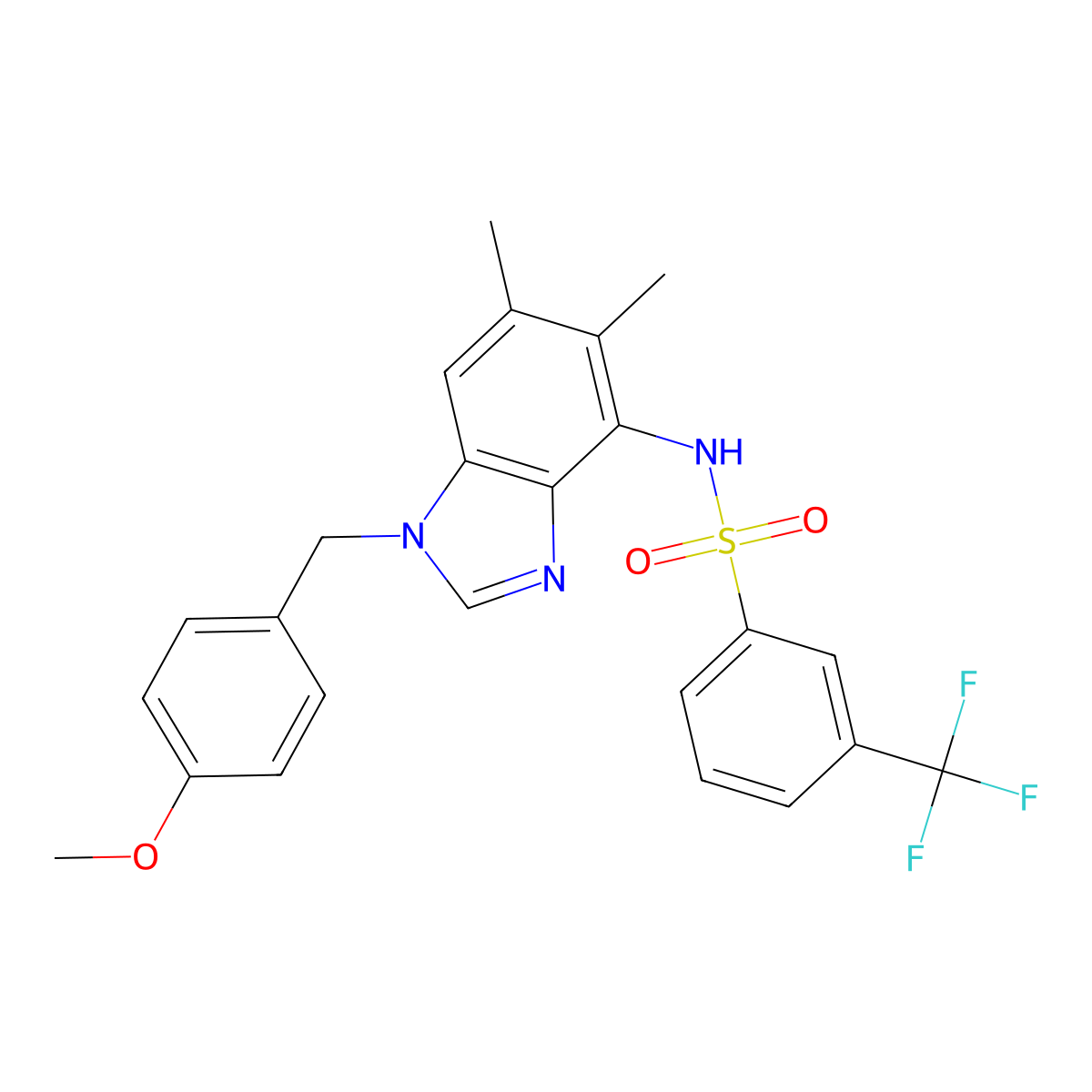 N-[1-(4-methoxybenzyl)-5,6-dimethyl-1H-1,3-benzimidazol-4-yl]-3-(trifluoromethyl)benzenesulfonamide molecular structure, CAS 338954-95-3