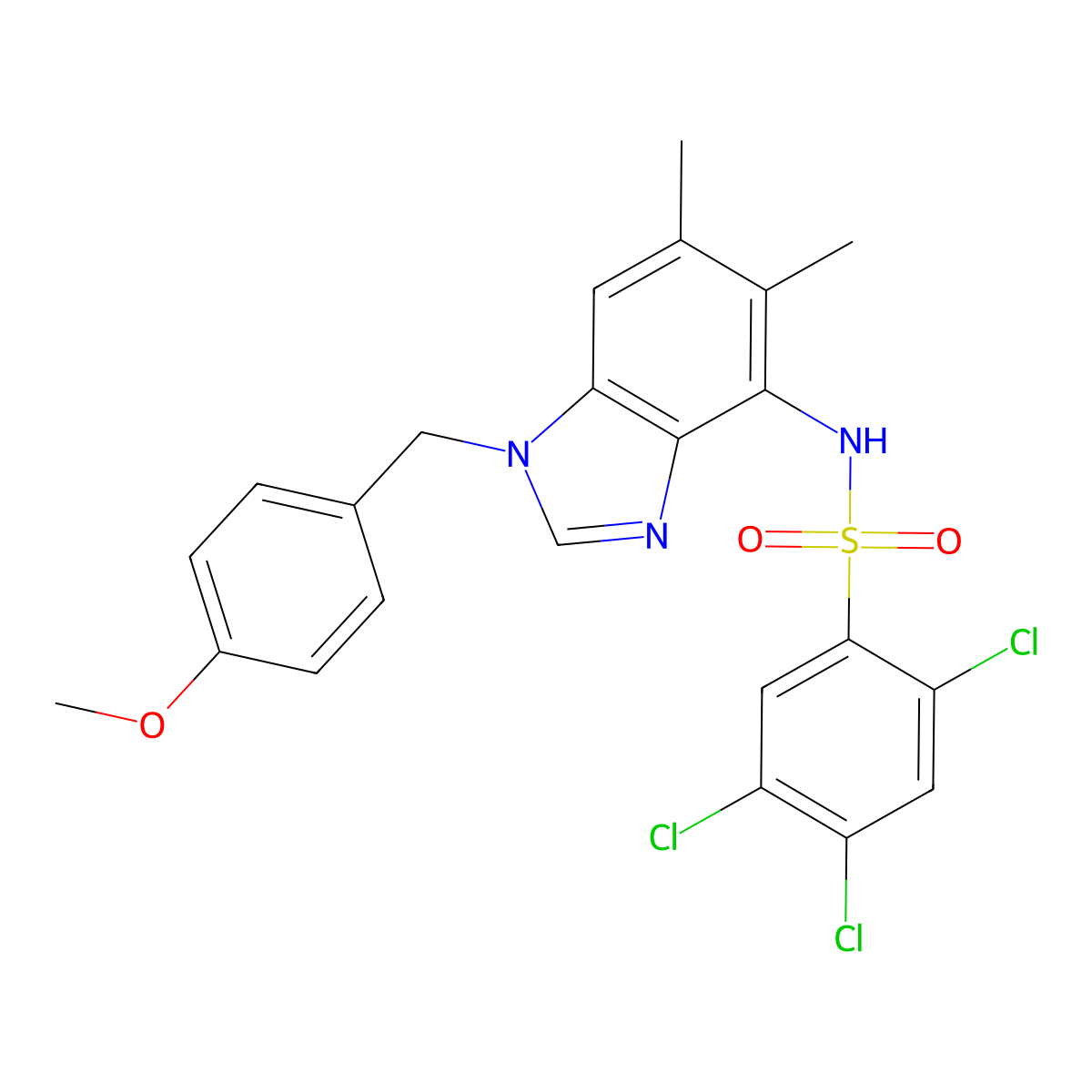 2,4,5-trichloro-N-[1-(4-methoxybenzyl)-5,6-dimethyl-1H-1,3-benzimidazol-4-yl]benzenesulfonamide molecular structure, CAS 338954-96-4