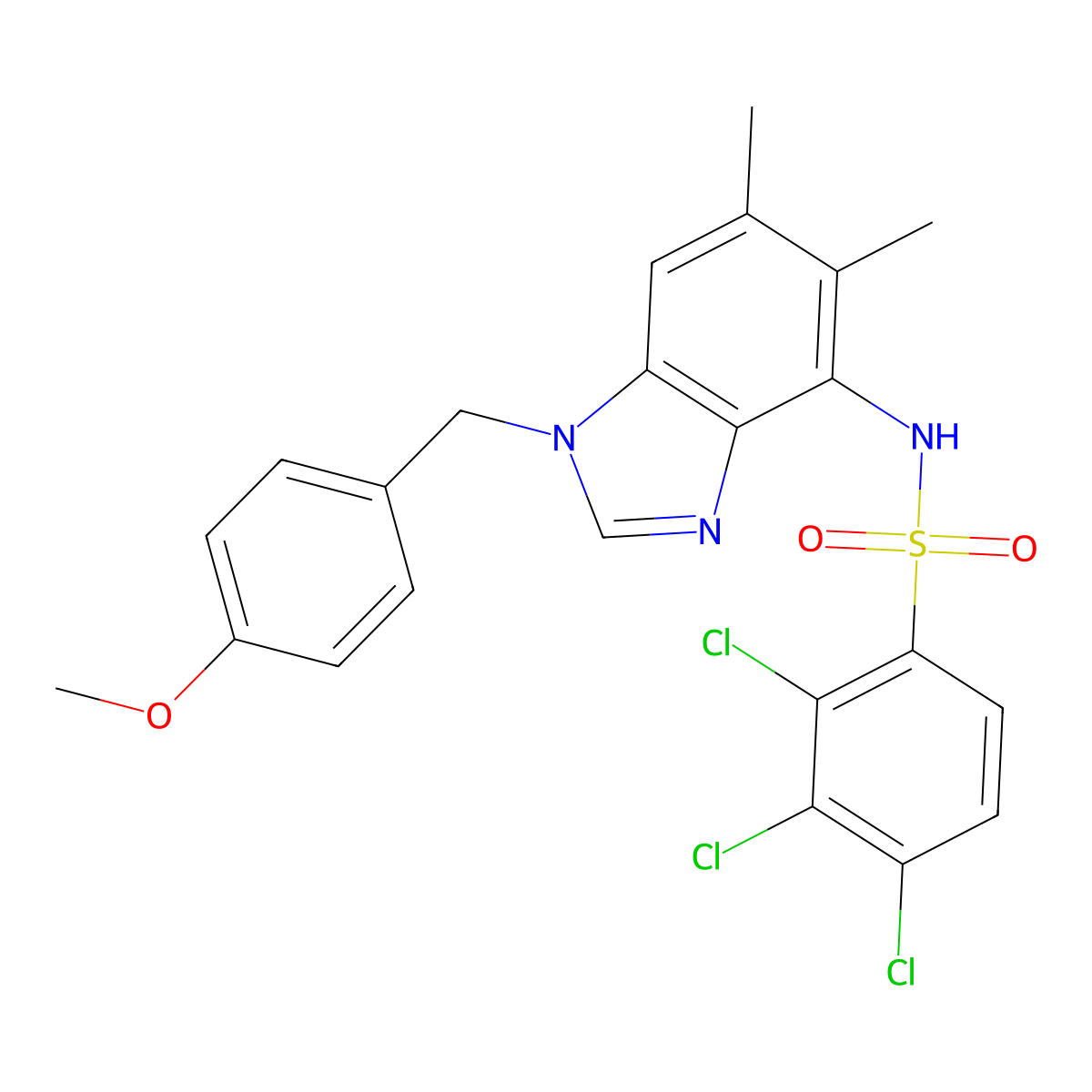 2,3,4-trichloro-N-[1-(4-methoxybenzyl)-5,6-dimethyl-1H-1,3-benzimidazol-4-yl]benzenesulfonamide molecular structure, CAS 338954-99-7