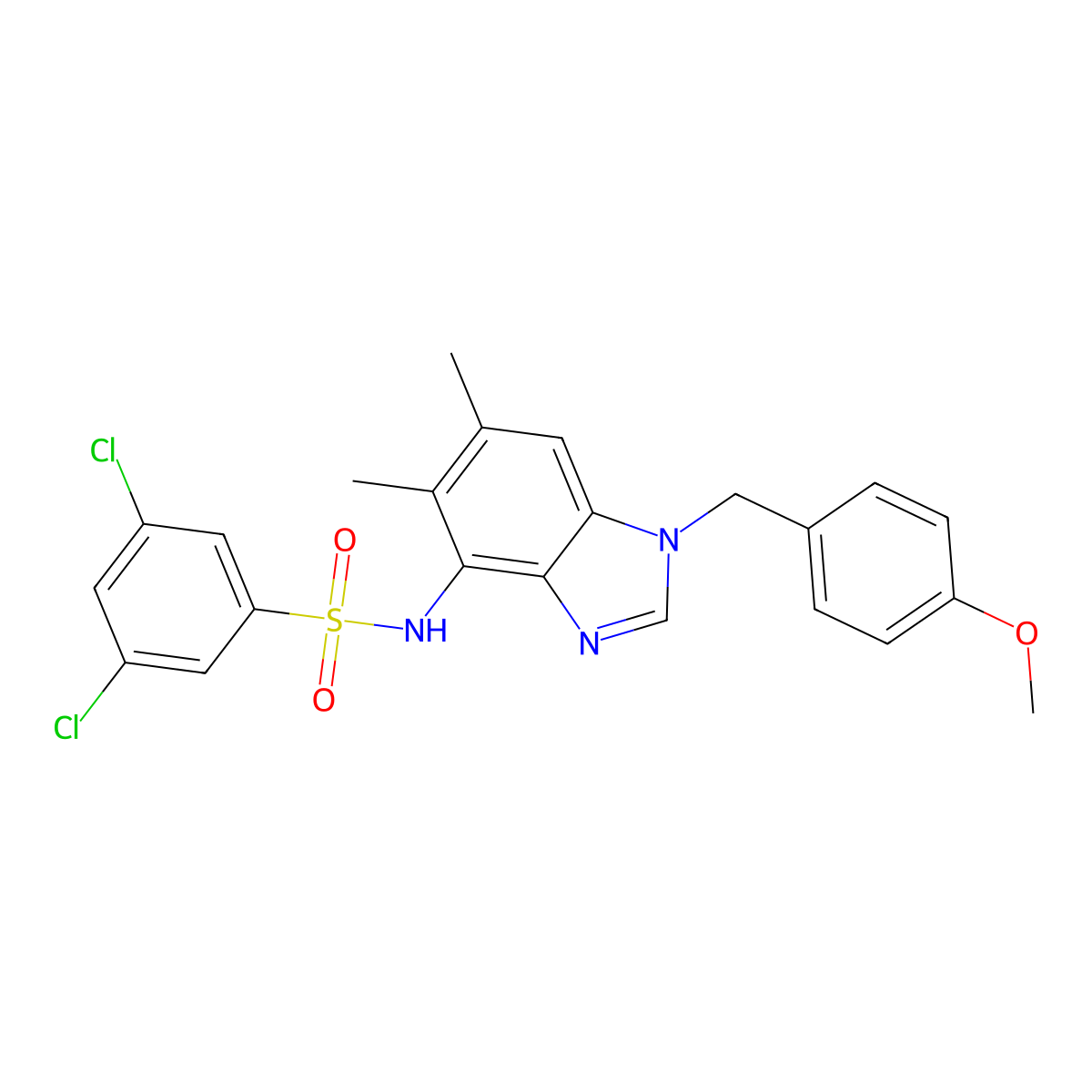 3,5-dichloro-N-[1-(4-methoxybenzyl)-5,6-dimethyl-1H-1,3-benzimidazol-4-yl]benzenesulfonamide molecular structure, CAS 338955-01-4
