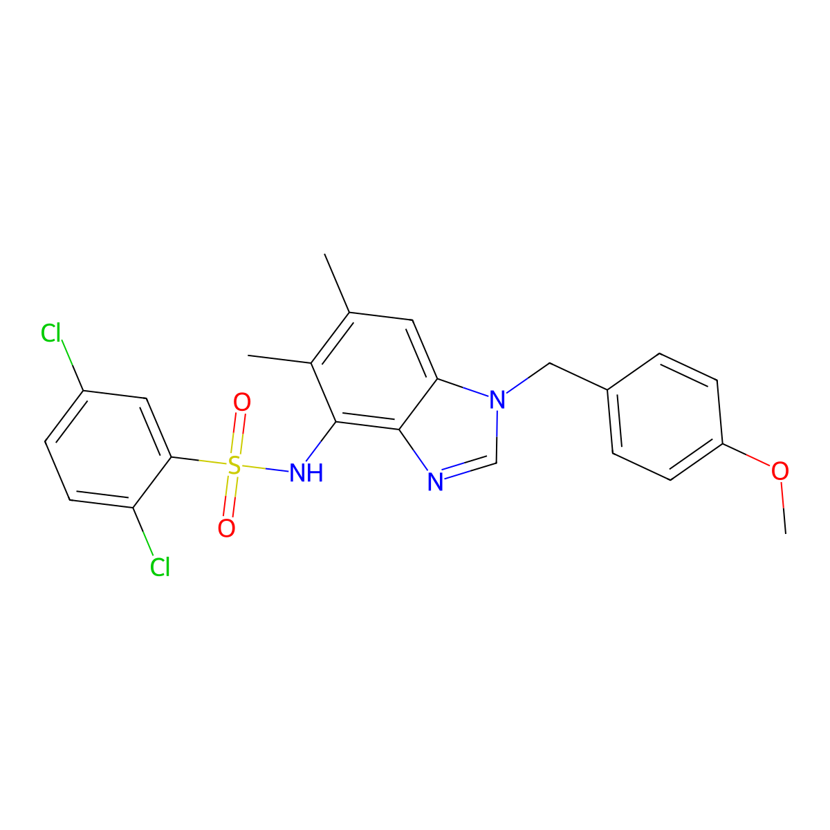 2,5-dichloro-N-[1-(4-methoxybenzyl)-5,6-dimethyl-1H-1,3-benzimidazol-4-yl]benzenesulfonamide molecular structure, CAS 338955-02-5