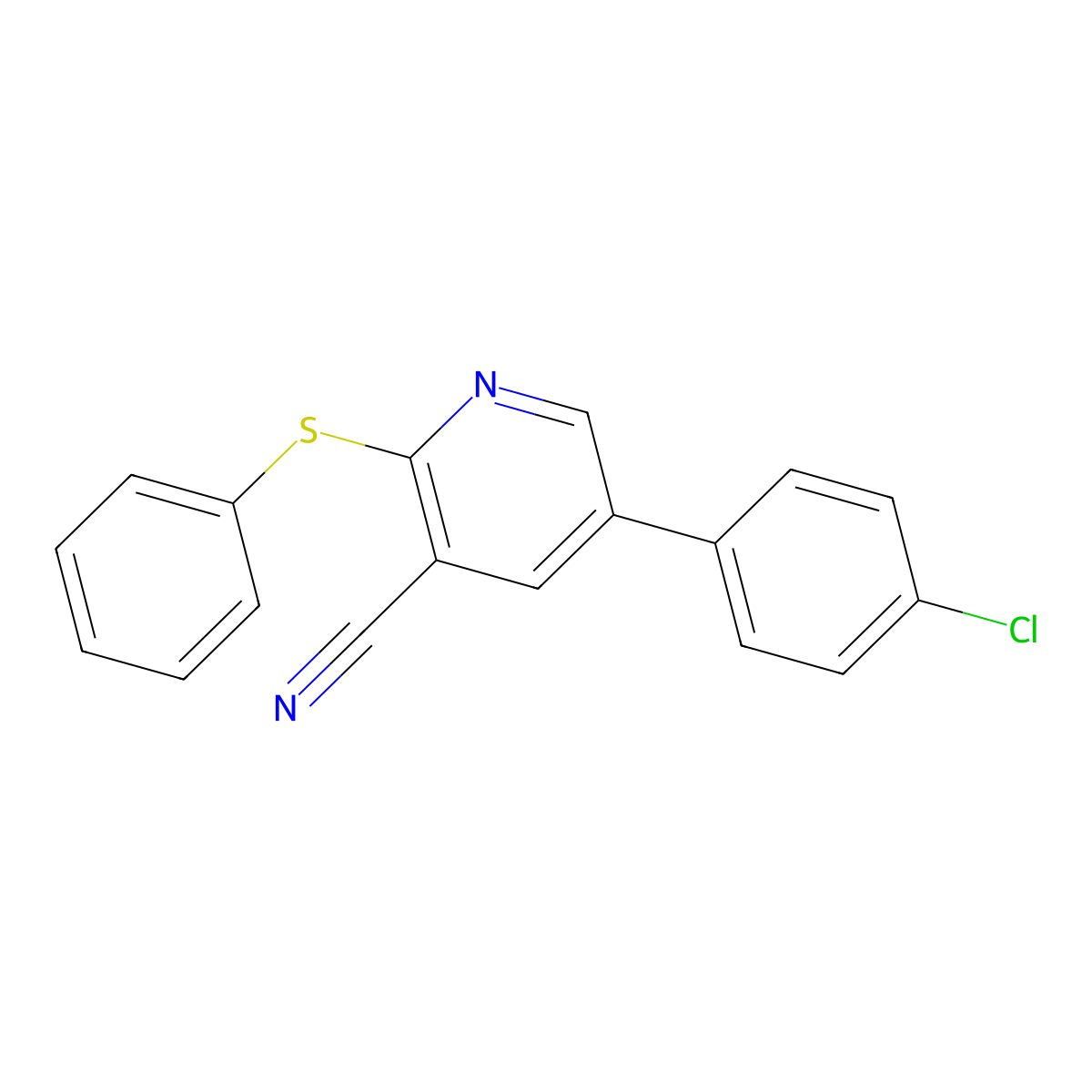 5-(4-Chlorophenyl)-2-(phenylsulfanyl)nicotinonitrile molecular structure, CAS 338955-03-6