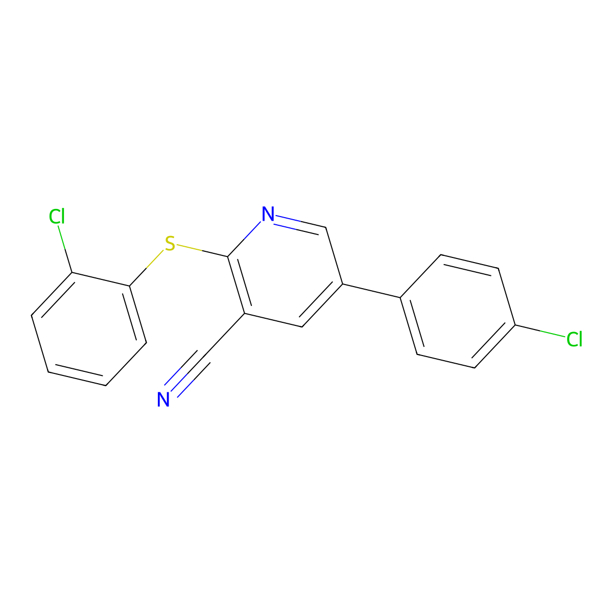5-(4-Chlorophenyl)-2-[(2-chlorophenyl)sulfanyl]nicotinonitrile molecular structure, CAS 338955-04-7