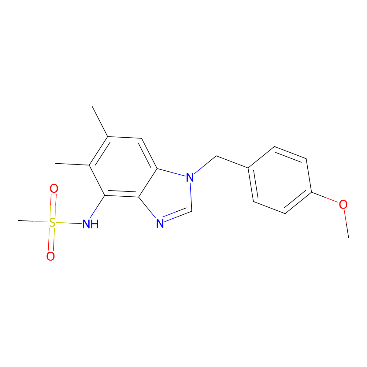 N-[1-(4-methoxybenzyl)-5,6-dimethyl-1H-1,3-benzimidazol-4-yl]methanesulfonamide molecular structure, CAS 338955-05-8