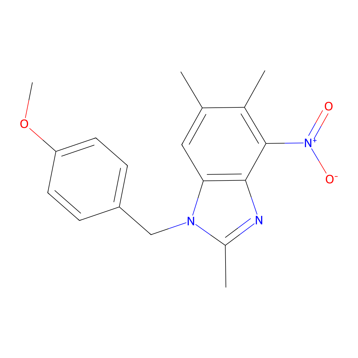 1-(4-methoxybenzyl)-2,5,6-trimethyl-4-nitro-1H-1,3-benzimidazole molecular structure, CAS 338955-07-0