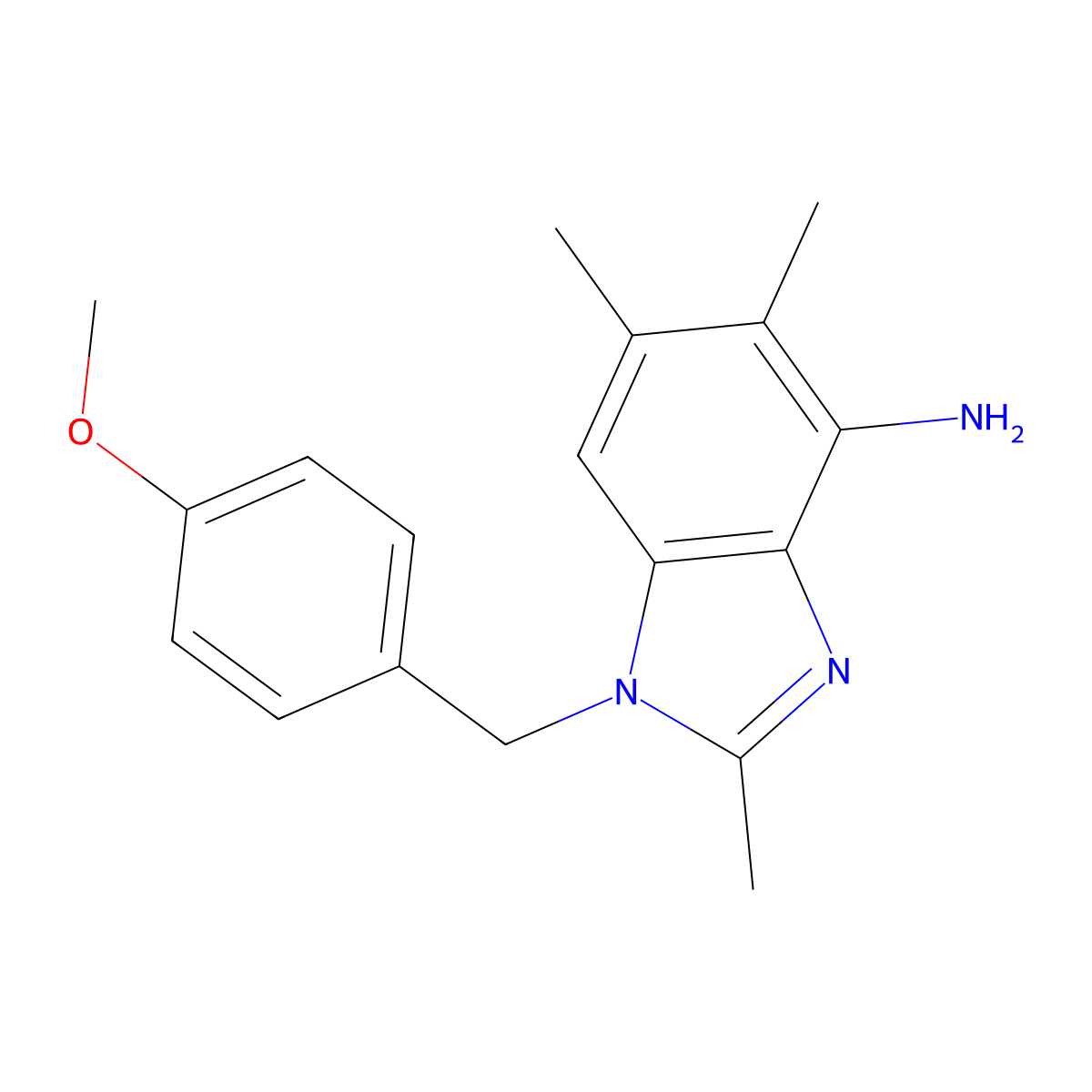 1-(4-methoxybenzyl)-2,5,6-trimethyl-1H-1,3-benzimidazol-4-amine molecular structure, CAS 338955-09-2