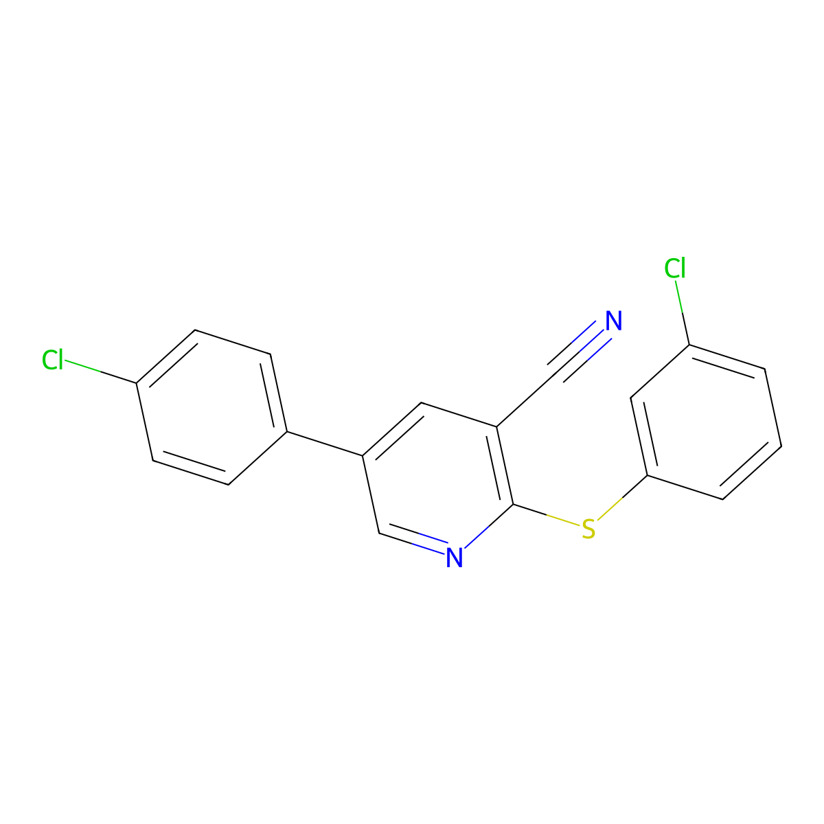 5-(4-Chlorophenyl)-2-[(3-chlorophenyl)sulfanyl]nicotinonitrile molecular structure, CAS 338955-11-6