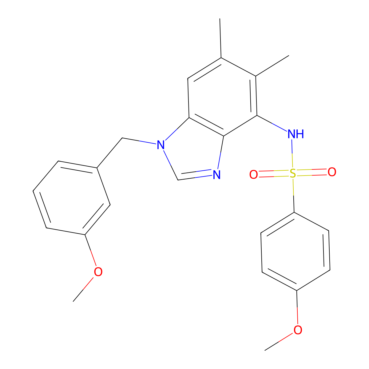 4-methoxy-N-[1-(3-methoxybenzyl)-5,6-dimethyl-1H-1,3-benzimidazol-4-yl]benzenesulfonamide molecular structure, CAS 338955-15-0