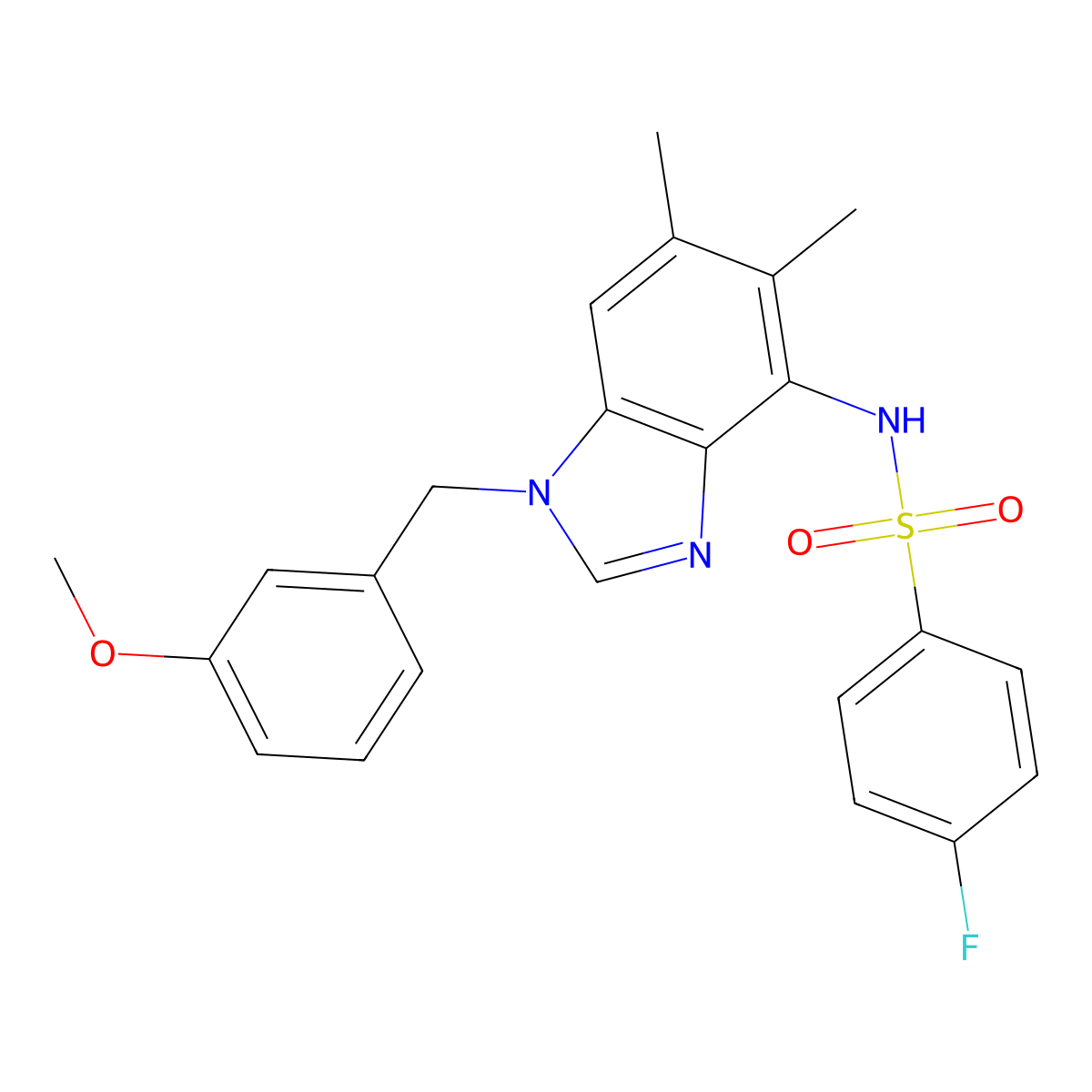 4-fluoro-N-[1-(3-methoxybenzyl)-5,6-dimethyl-1H-1,3-benzimidazol-4-yl]benzenesulfonamide molecular structure, CAS 338955-17-2