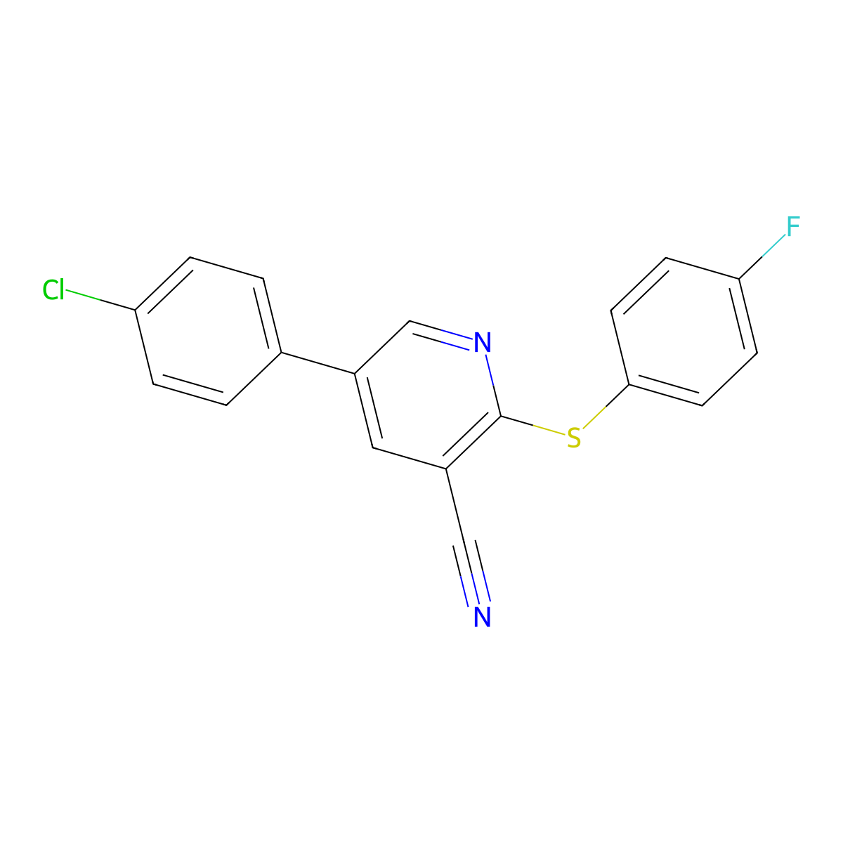 5-(4-Chlorophenyl)-2-[(4-fluorophenyl)sulfanyl]nicotinonitrile molecular structure, CAS 338955-19-4