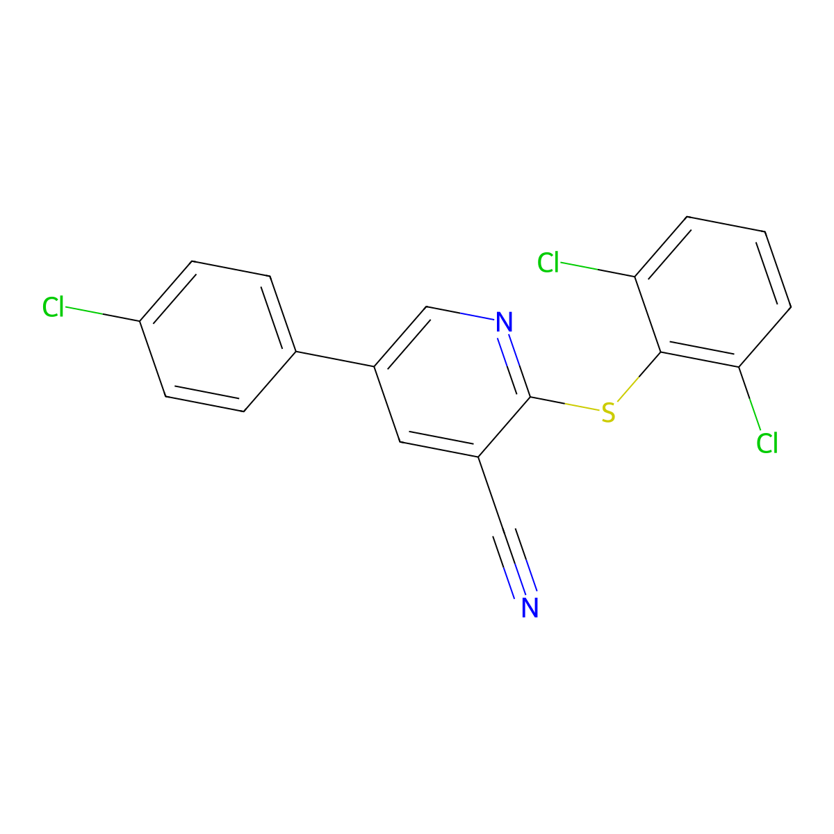 5-(4-Chlorophenyl)-2-[(2,6-dichlorophenyl)sulfanyl]nicotinonitrile molecular structure, CAS 338955-21-8